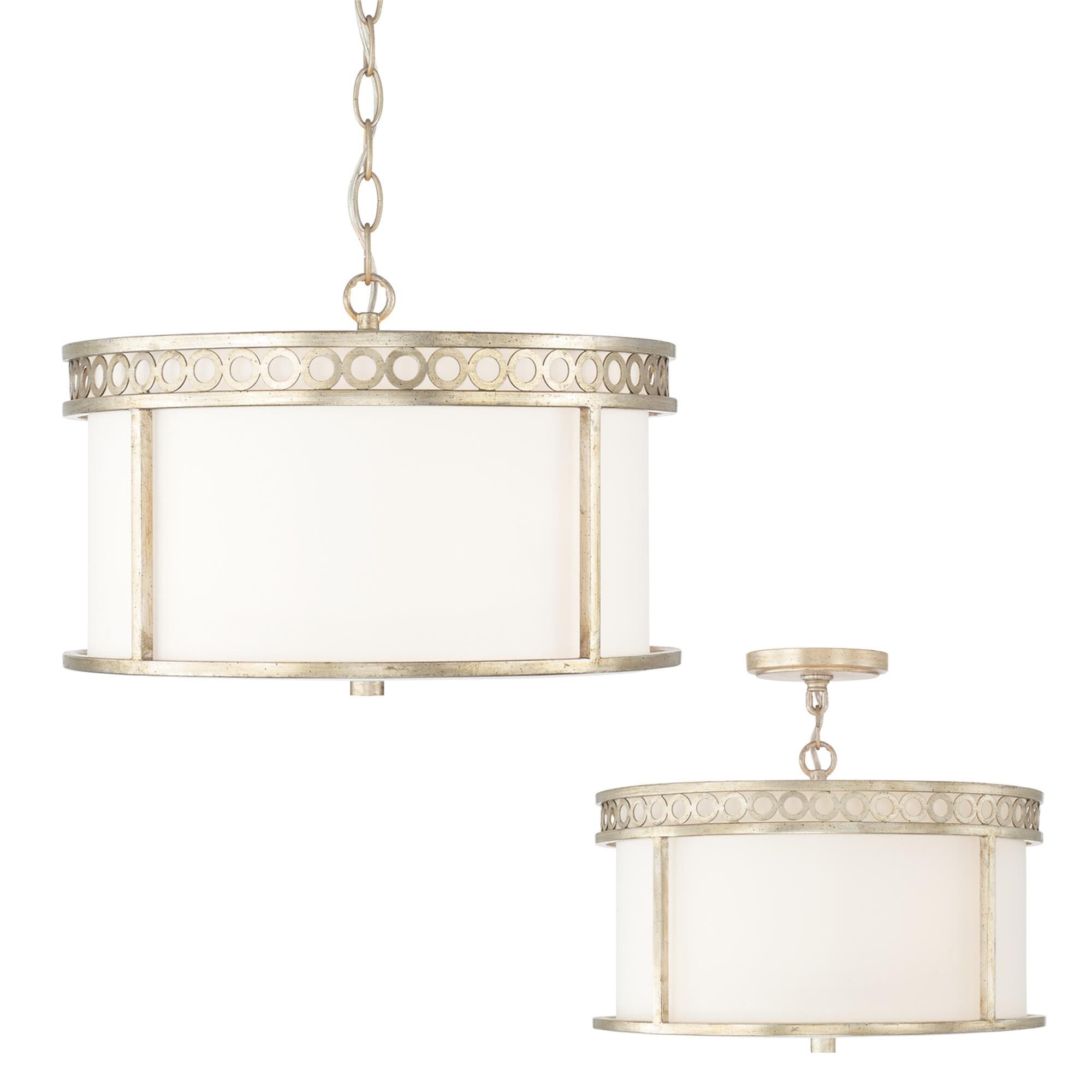 Shown in Winter Gold finish and White Diffuser glass and White Fabric shade