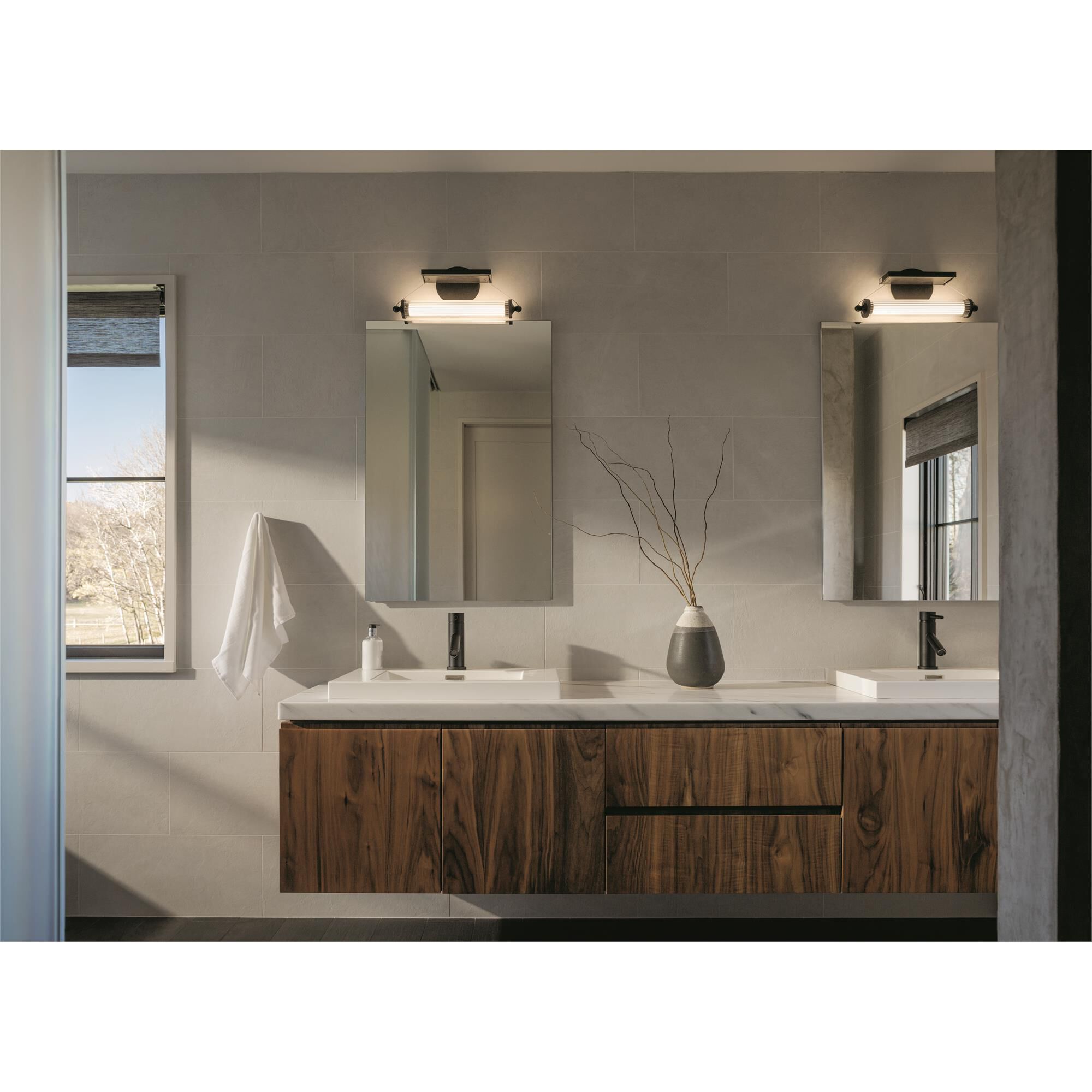 Shown in Black finish and Clear glass and Wood Black accent