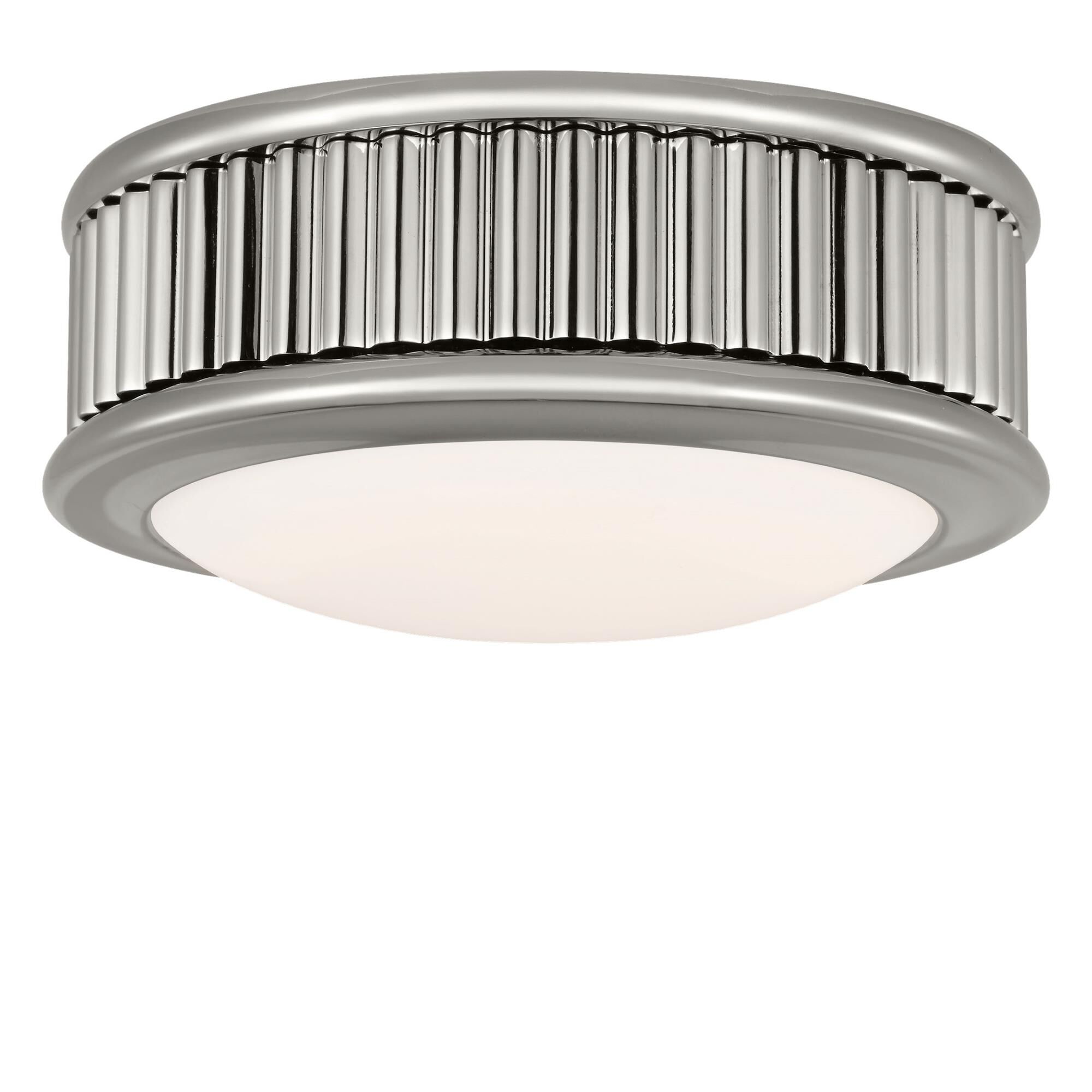 Shown in Polished Nickel finish and Milk glass