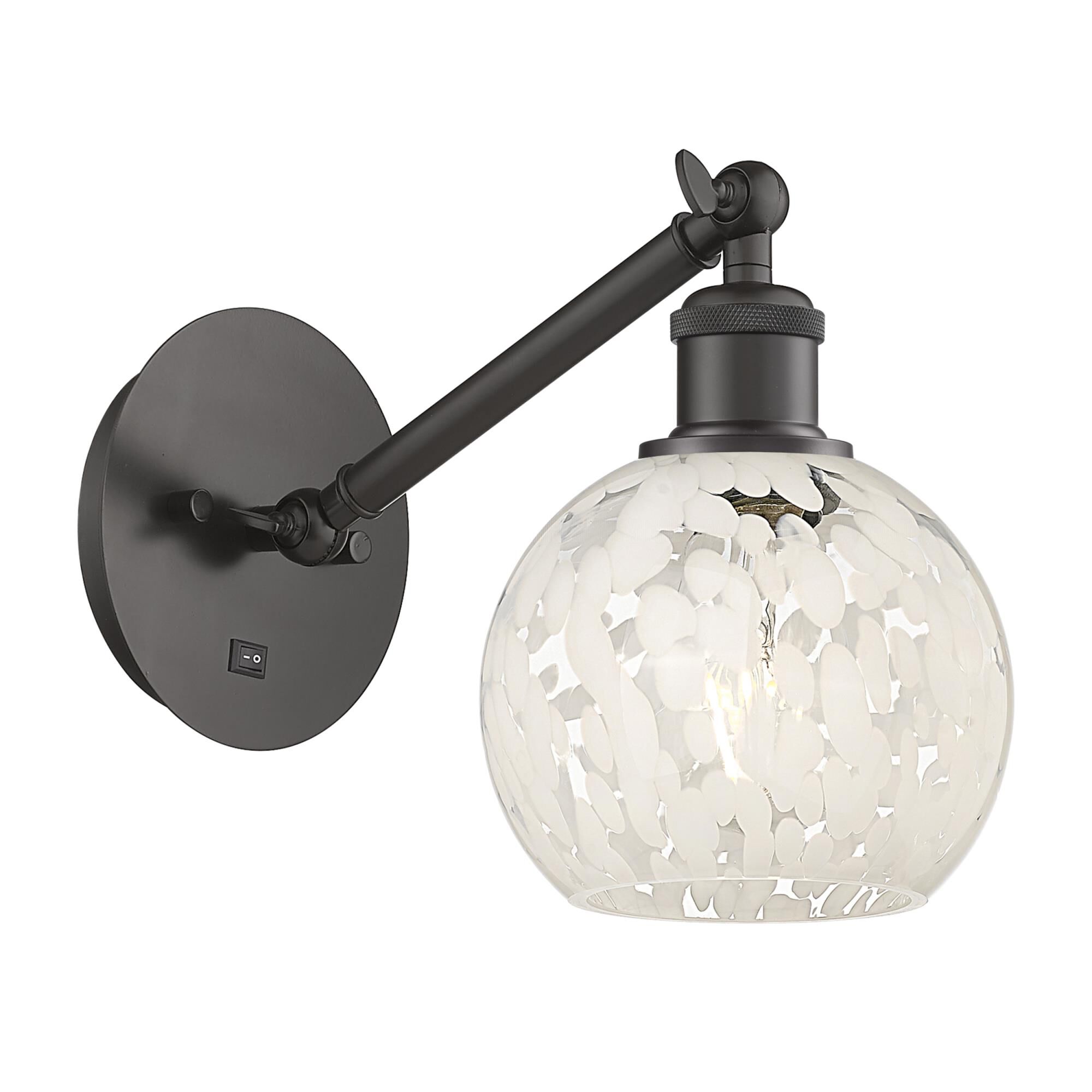 Shown in Oil Rubbed Bronze finish and White Mouchette glass