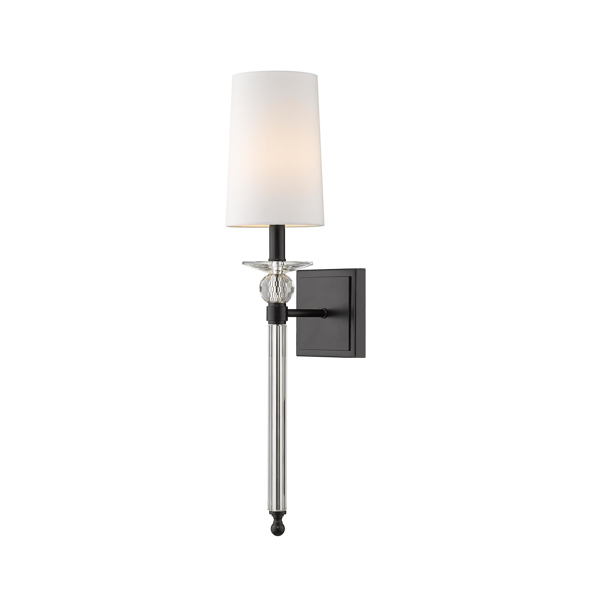 Shown in Matte Black finish and Fabric glass and Fabric shade