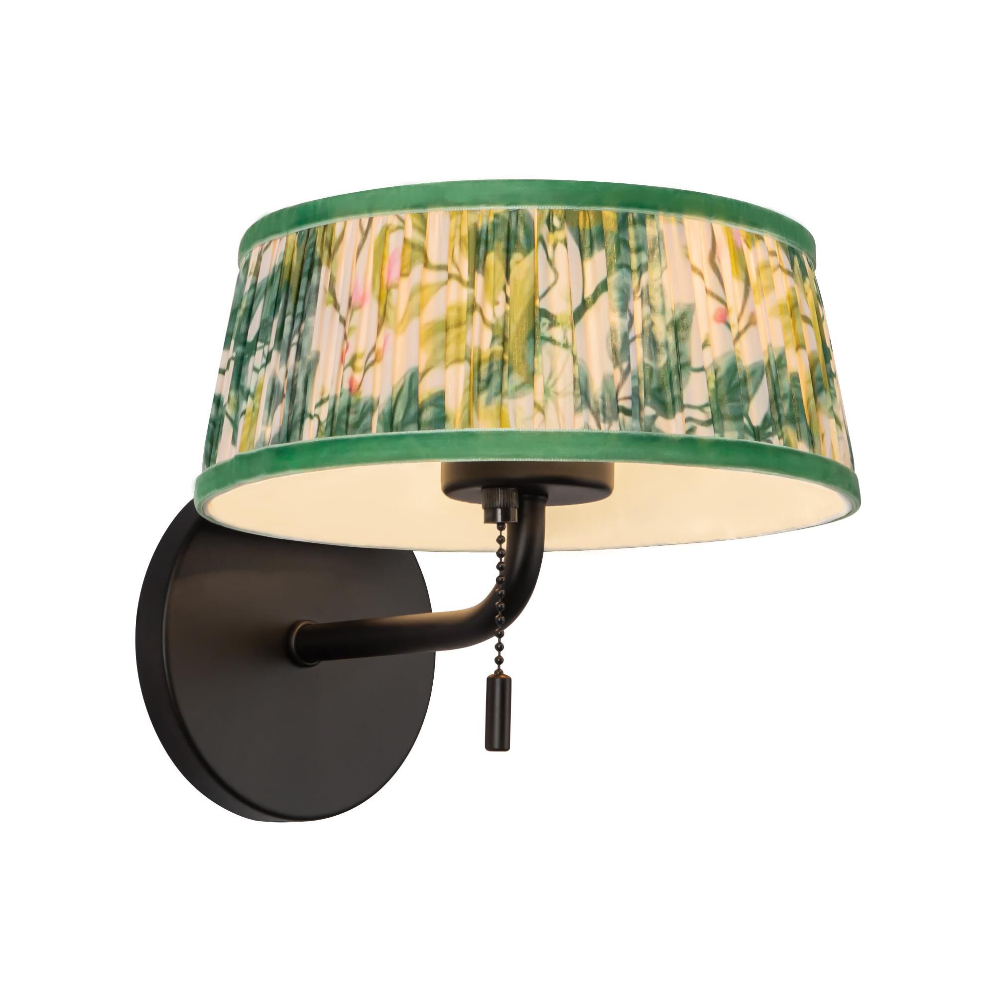 Shown in Matte Black finish and Green Linen shade