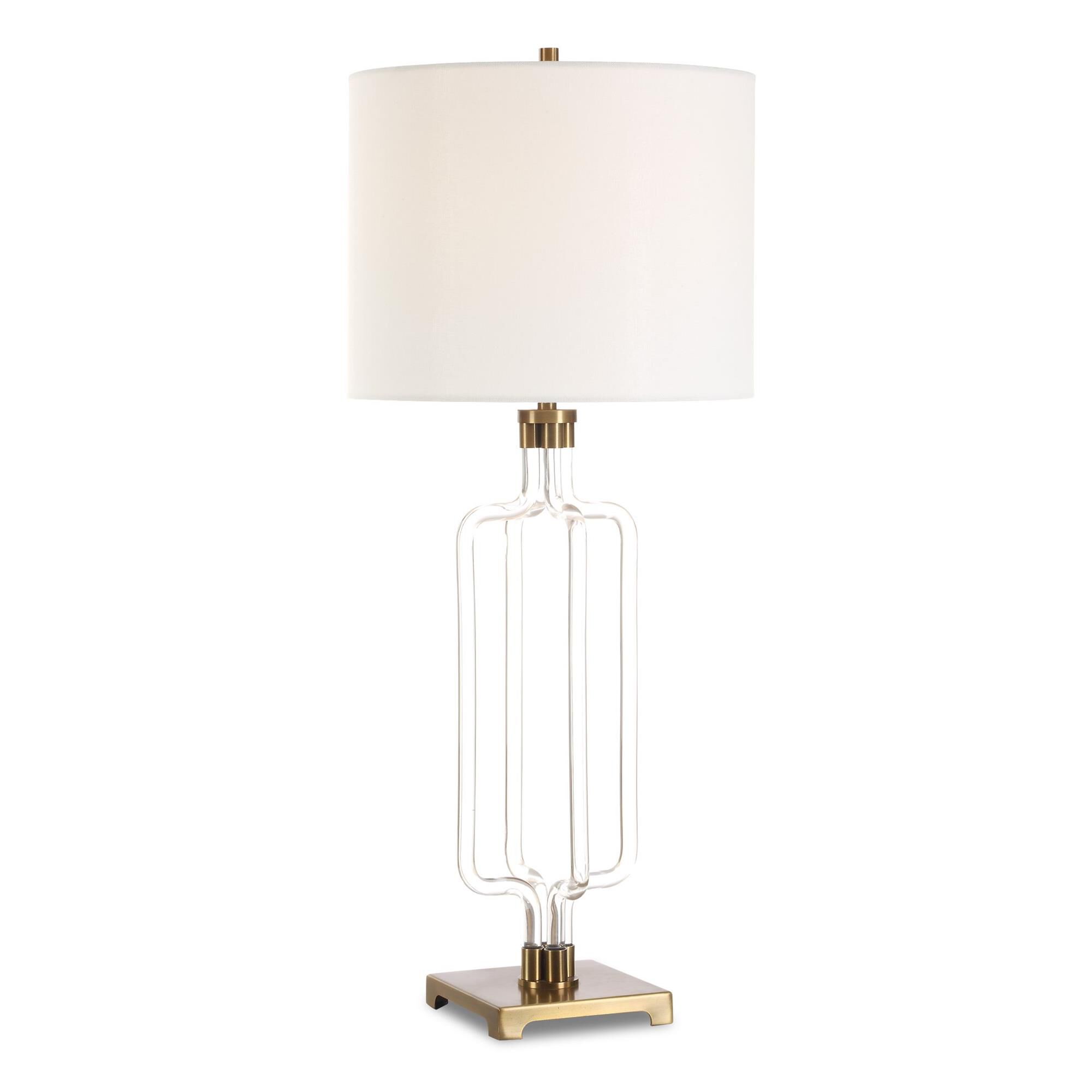 Shown in Gold finish and Round Drum Hardback shade