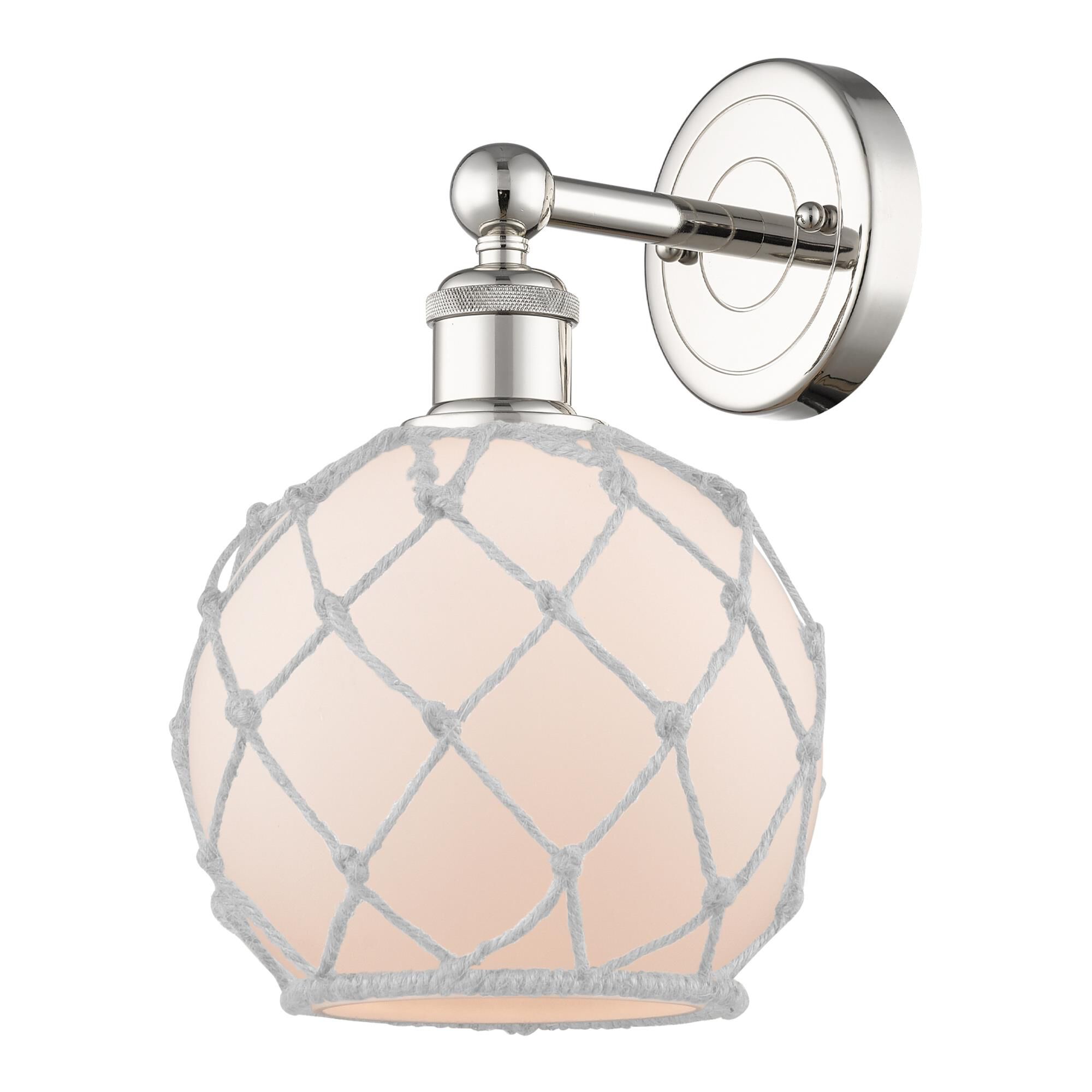 Shown in Polished Nickel finish and White with White Rope glass