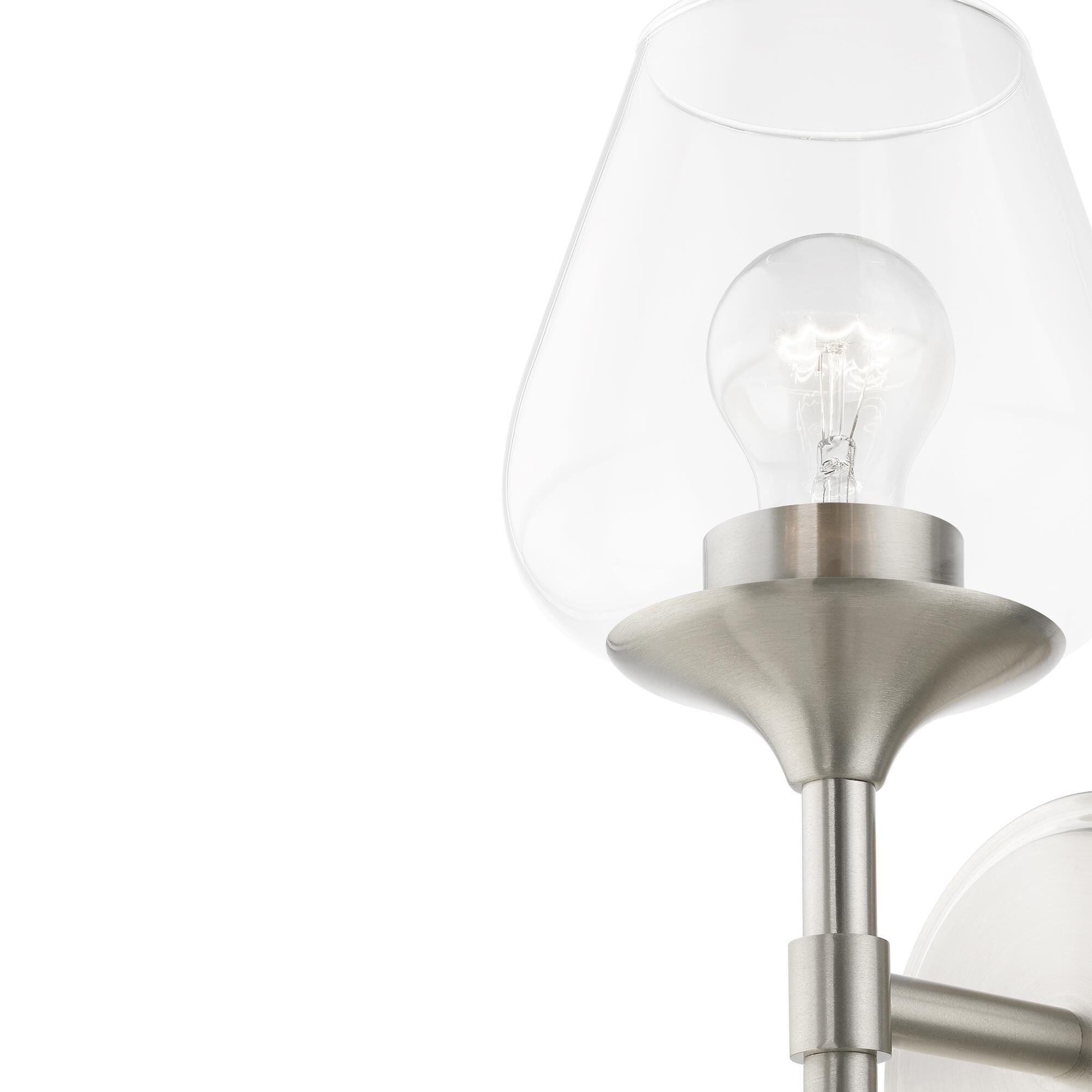 Shown in Brushed Nickel finish and Clear glass