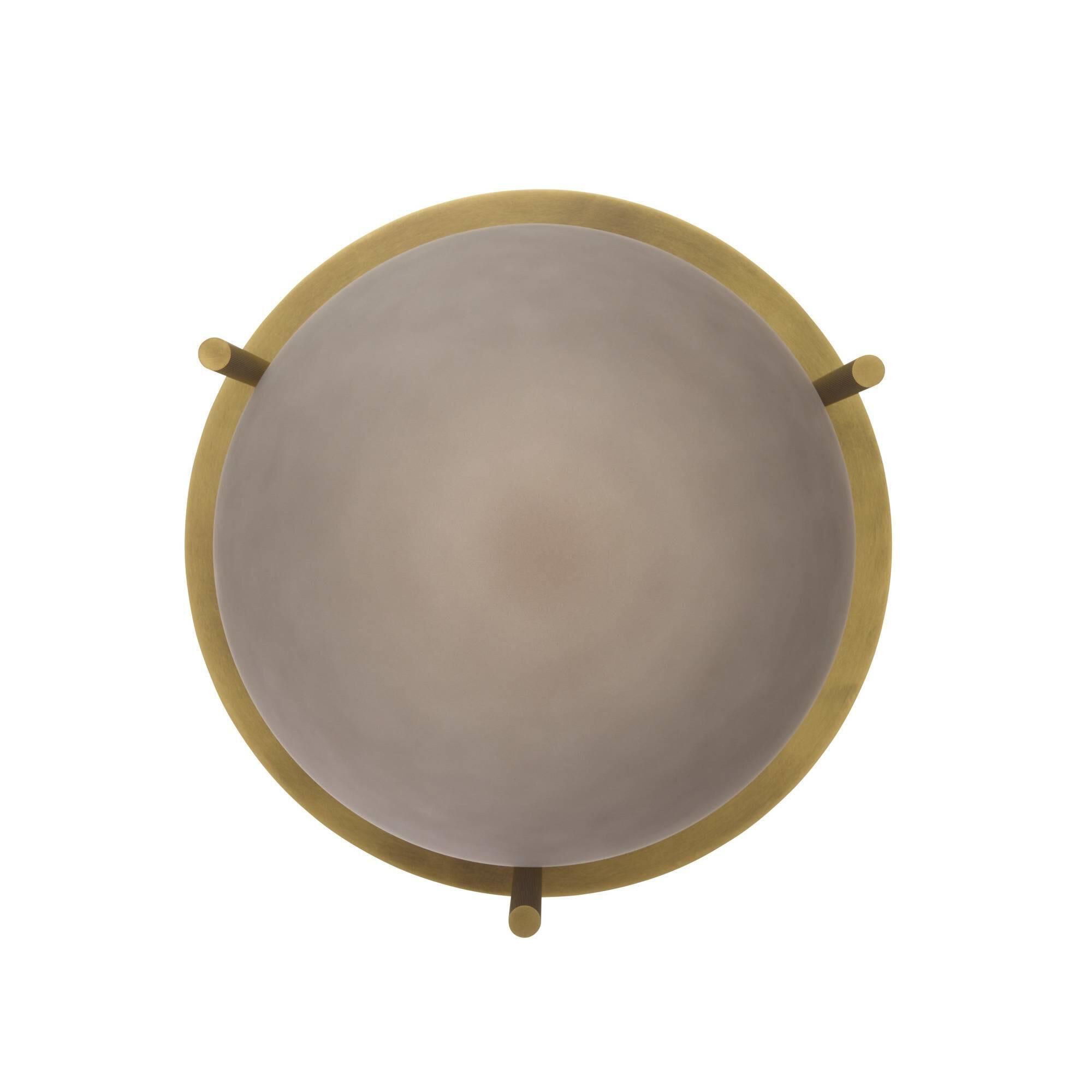 Shown in Antique Brass finish and Frosted Smoke glass