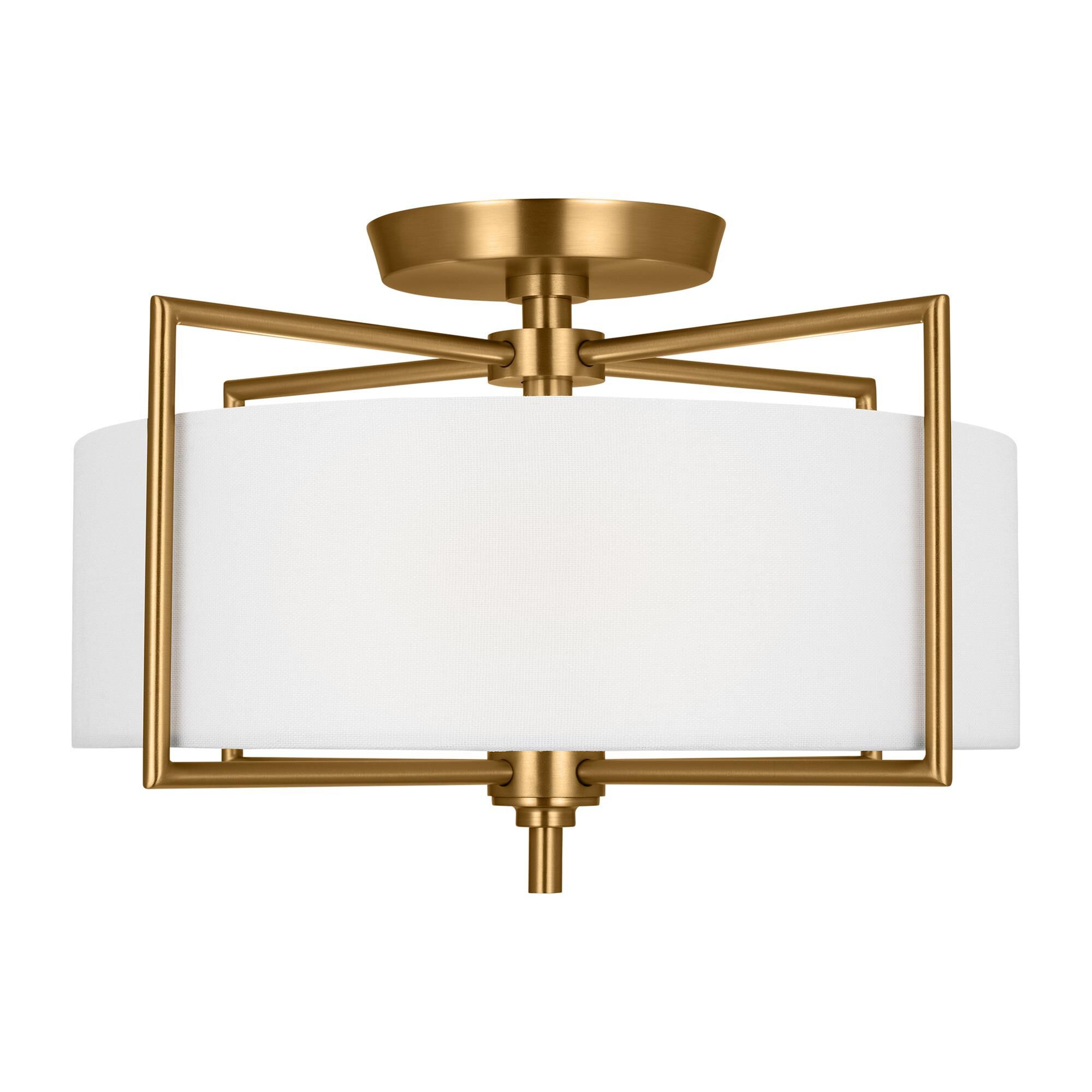 Shown in Burnished Brass finish and White LinenLinen shade