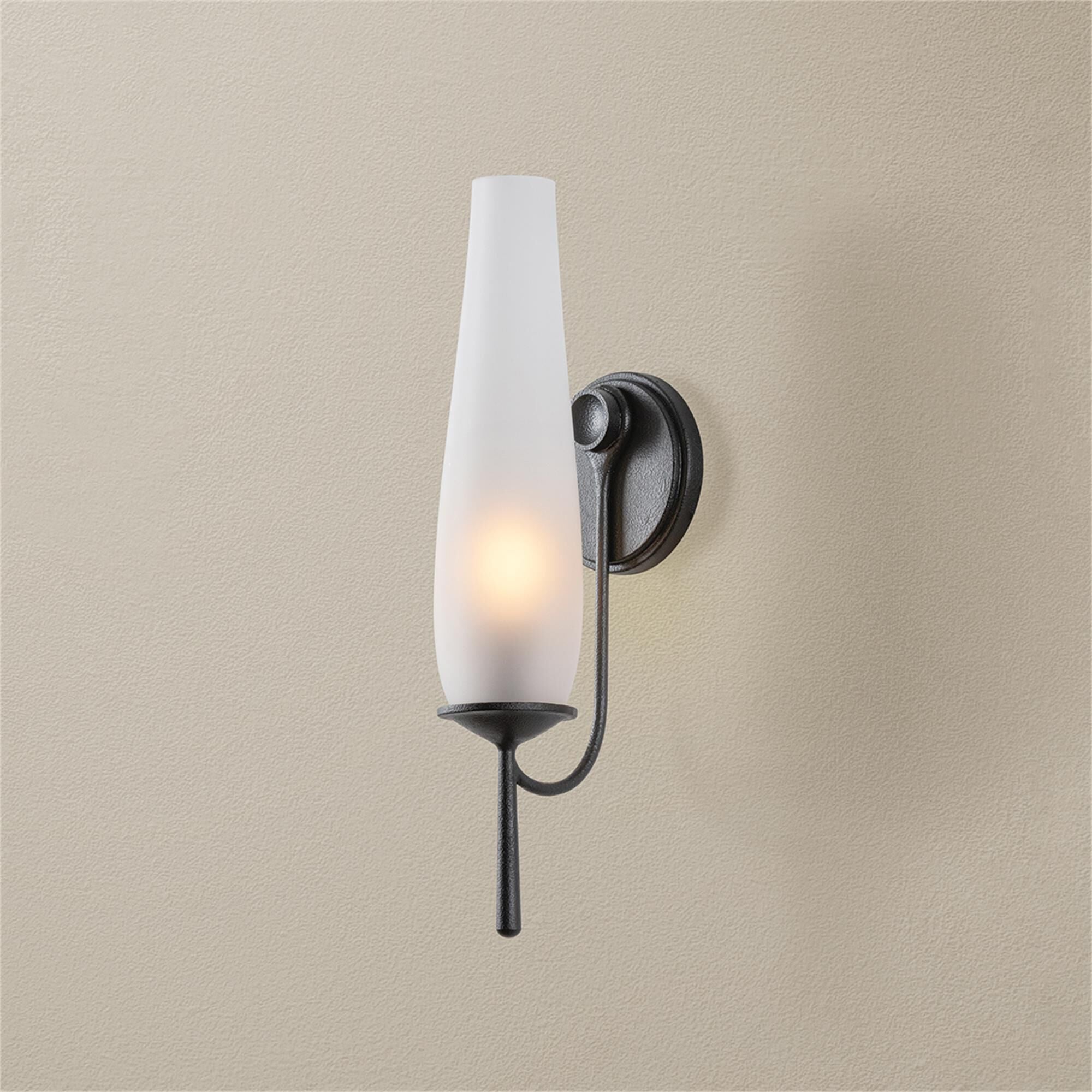 Shown in Forged Iron finish and Clear Etched glass