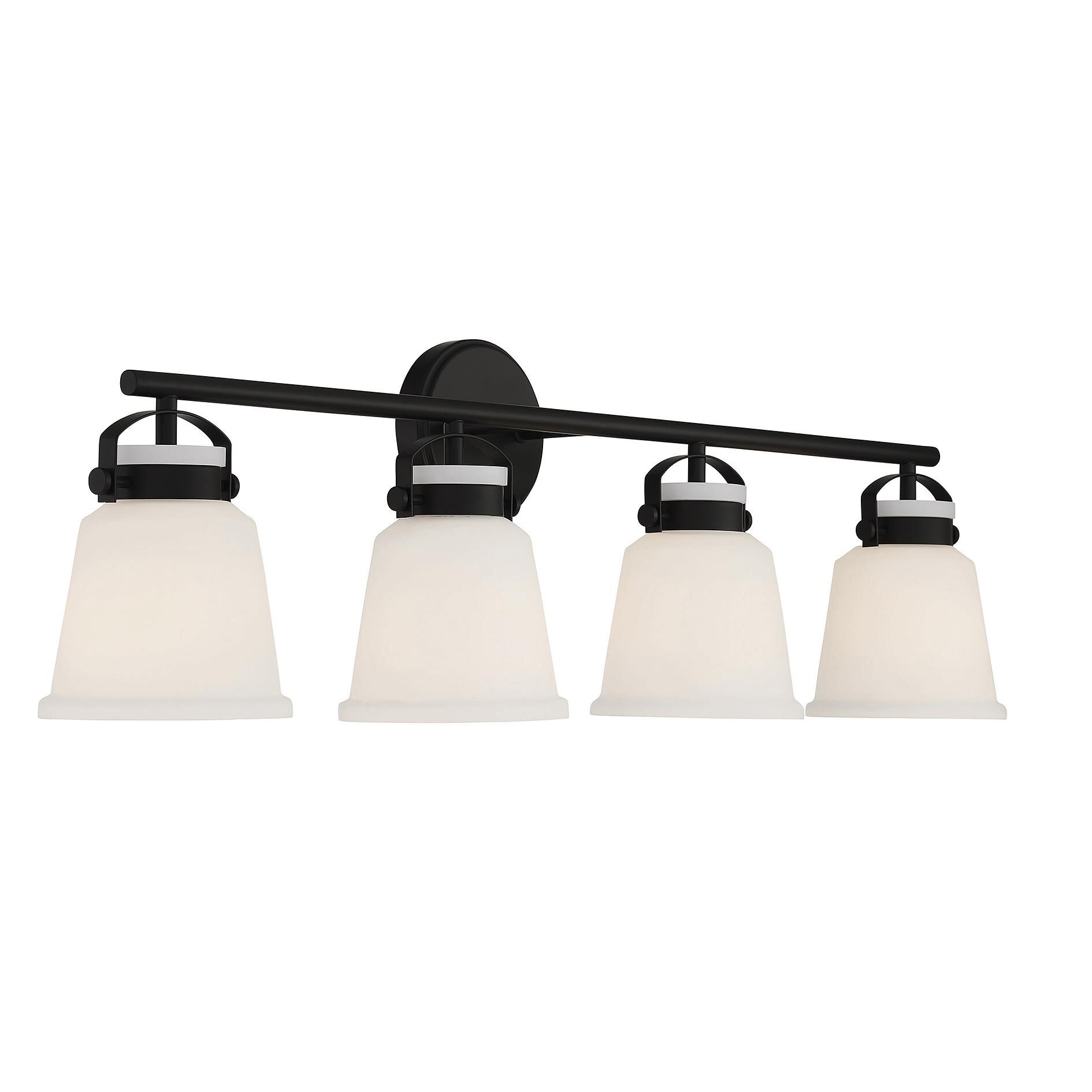 Shown in Matte Black finish and White Opal glass and Glass shade