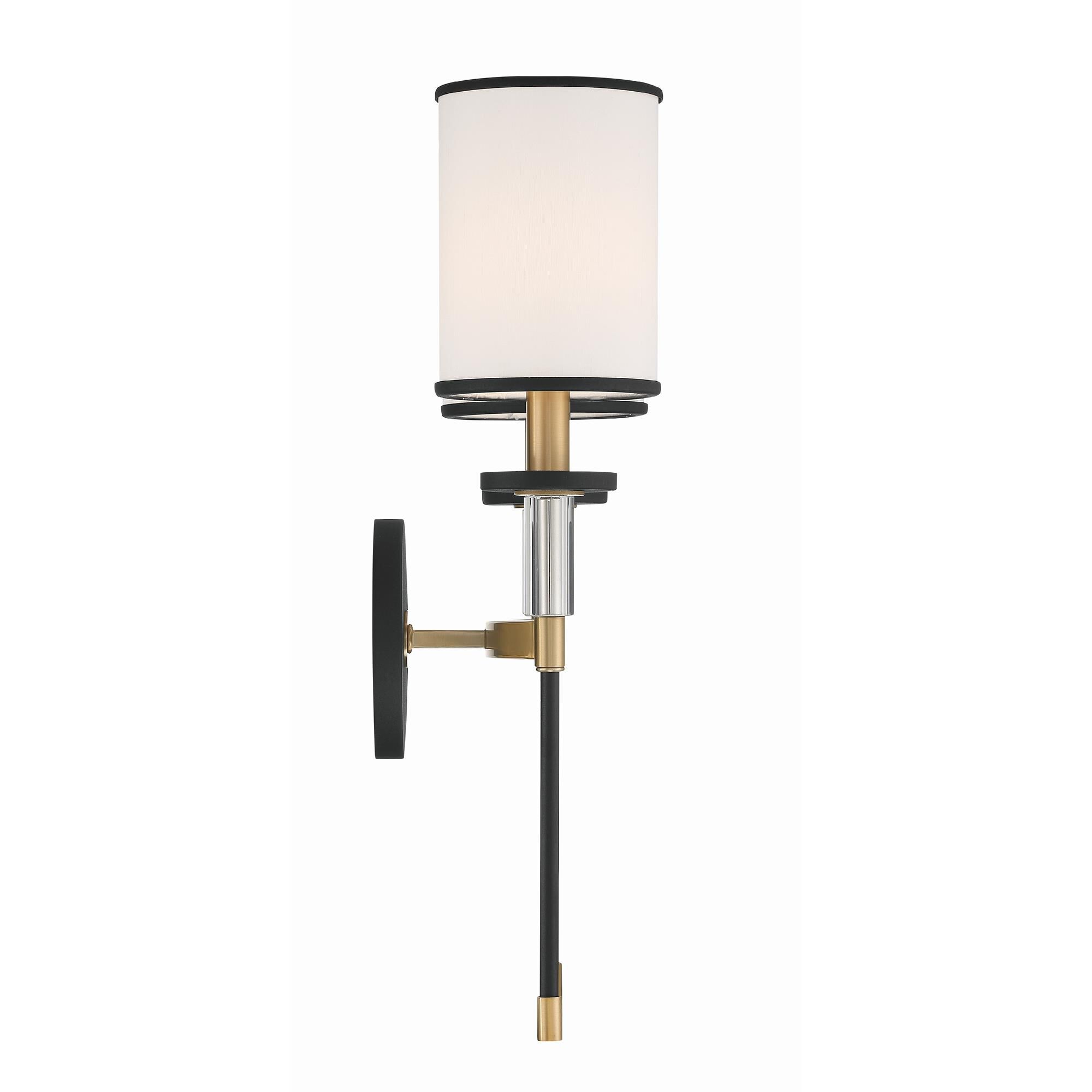 Shown in Black Forged + Vibrant Gold finish and Accents crystal and Silk glass and Silk shade