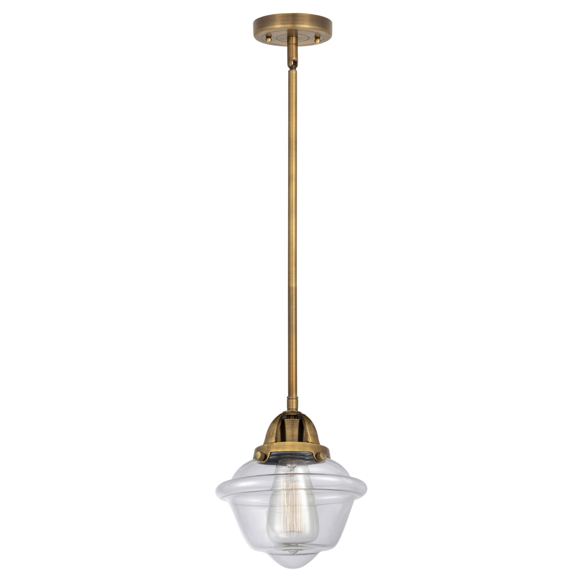Shown in Brushed Brass finish and Clear Small Oxford glass and No Shade shade