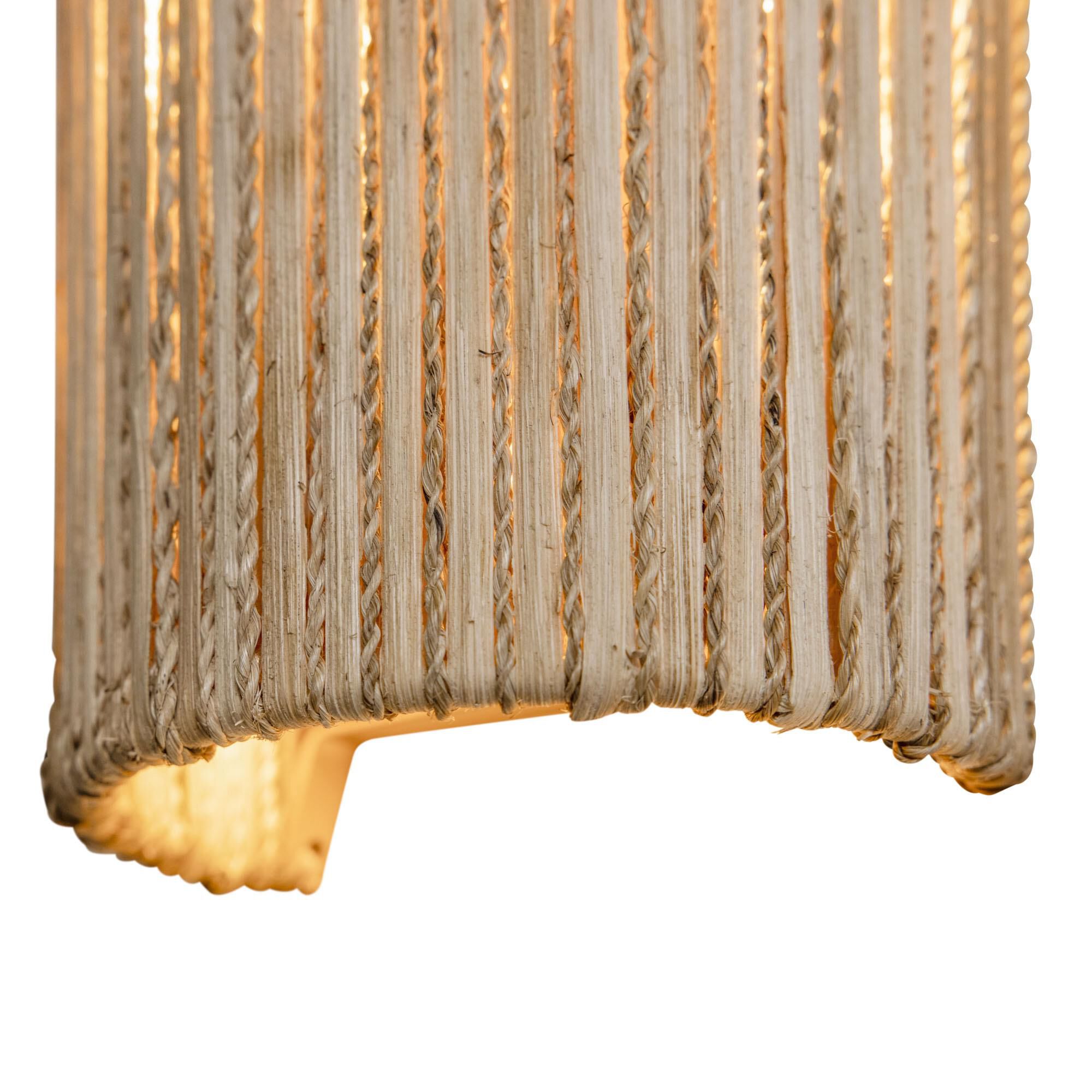 Shown in French Gold finish and Natural Rattan And Abaca Rope shade