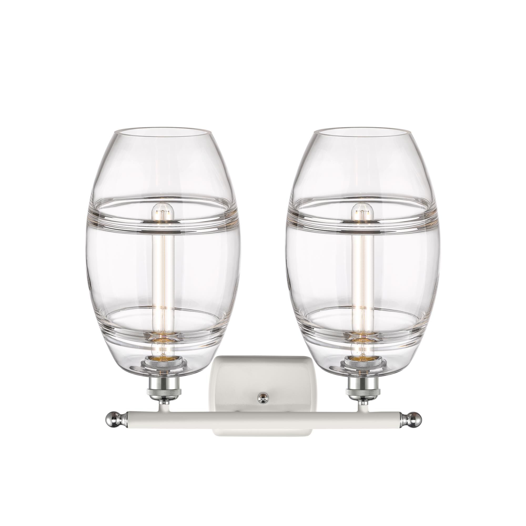 Shown in White Polished Chrome finish and Clear glass