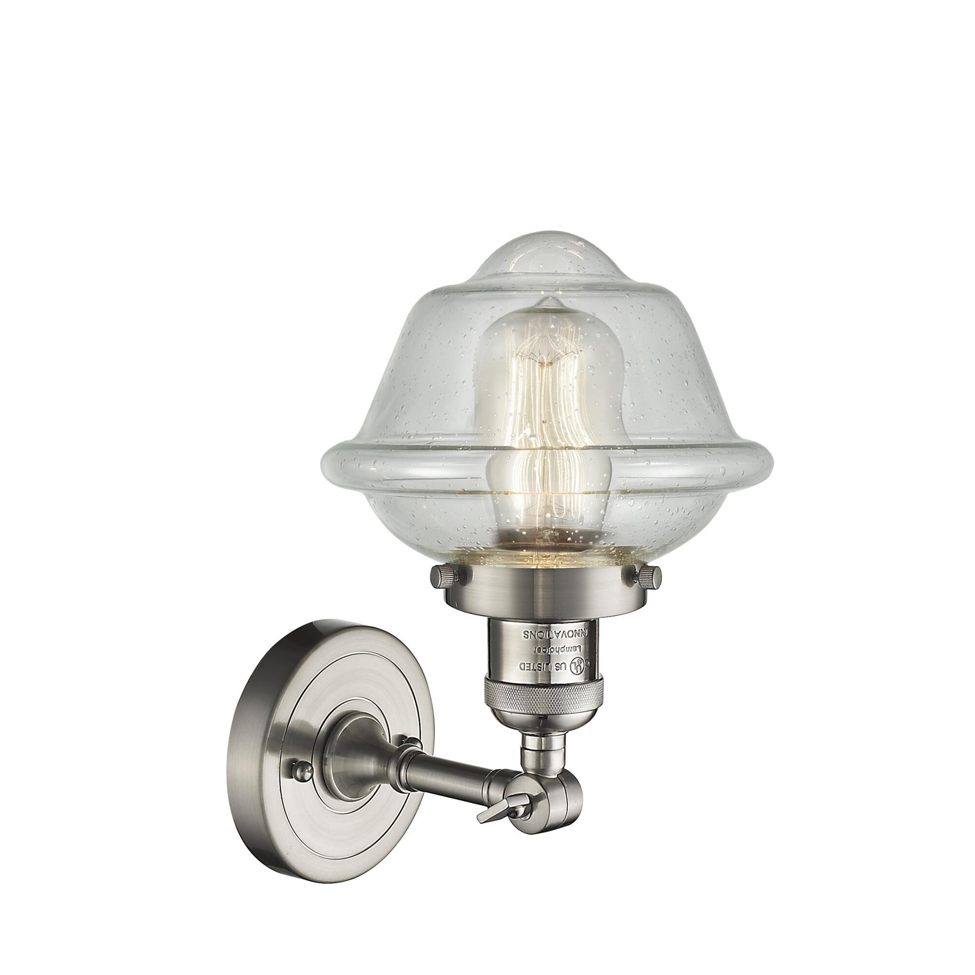 Shown in Brushed Satin Nickel finish and Seedy glass