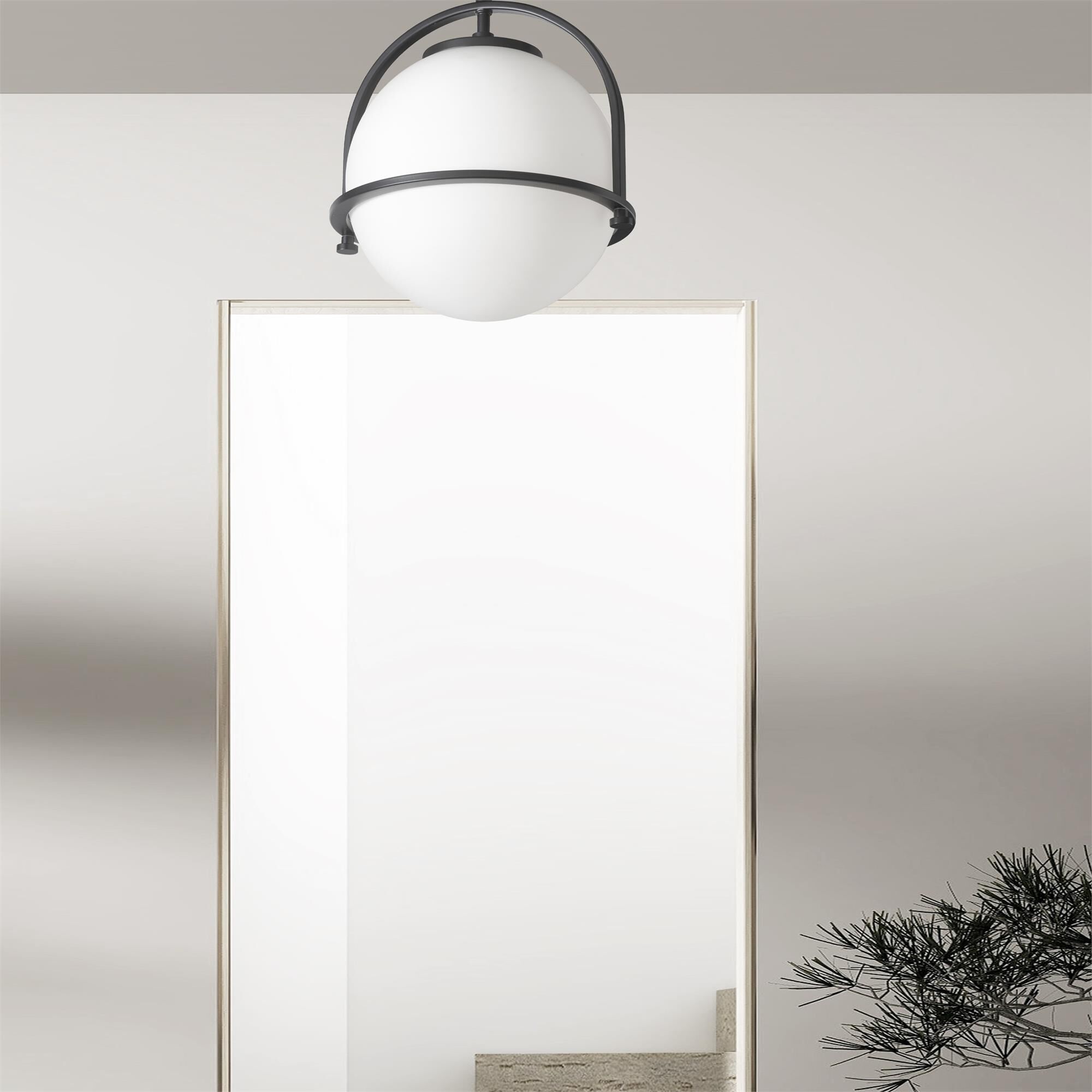 Shown in Matte Black and White finish and White Globe glass