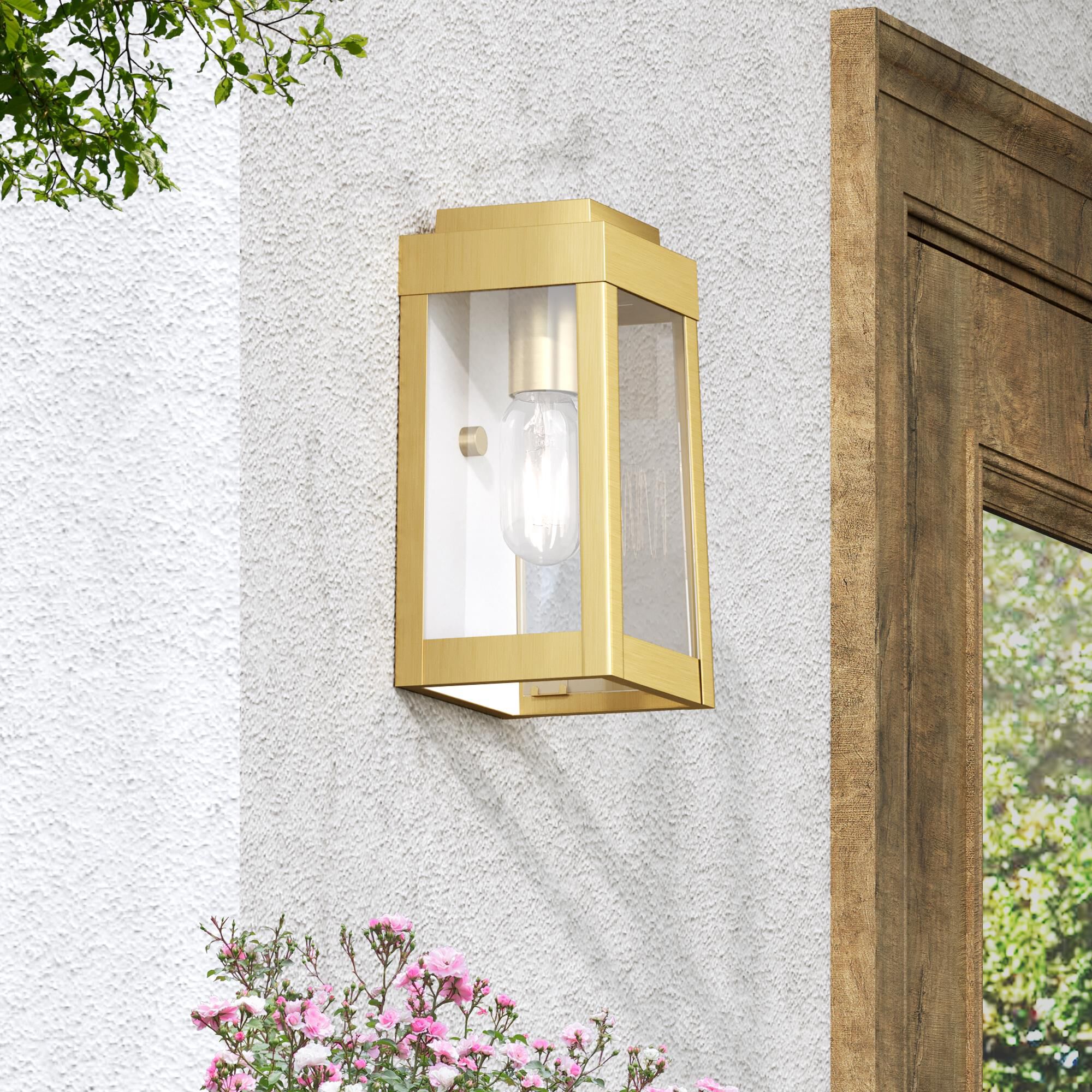 Shown in Satin Brass finish and Clear glass