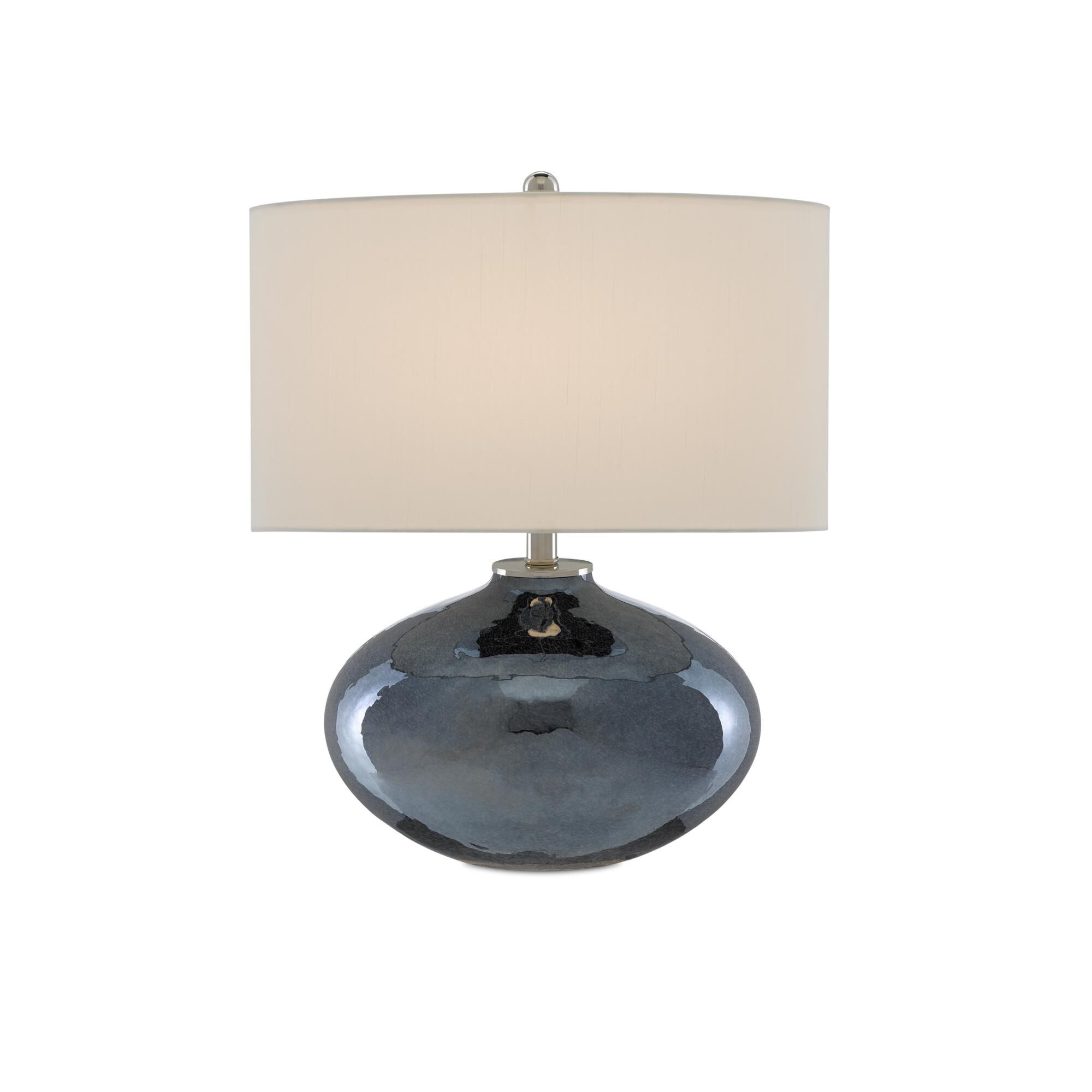 Shown in Blue Plated - Polished Nickel finish and Off White Shantung shade