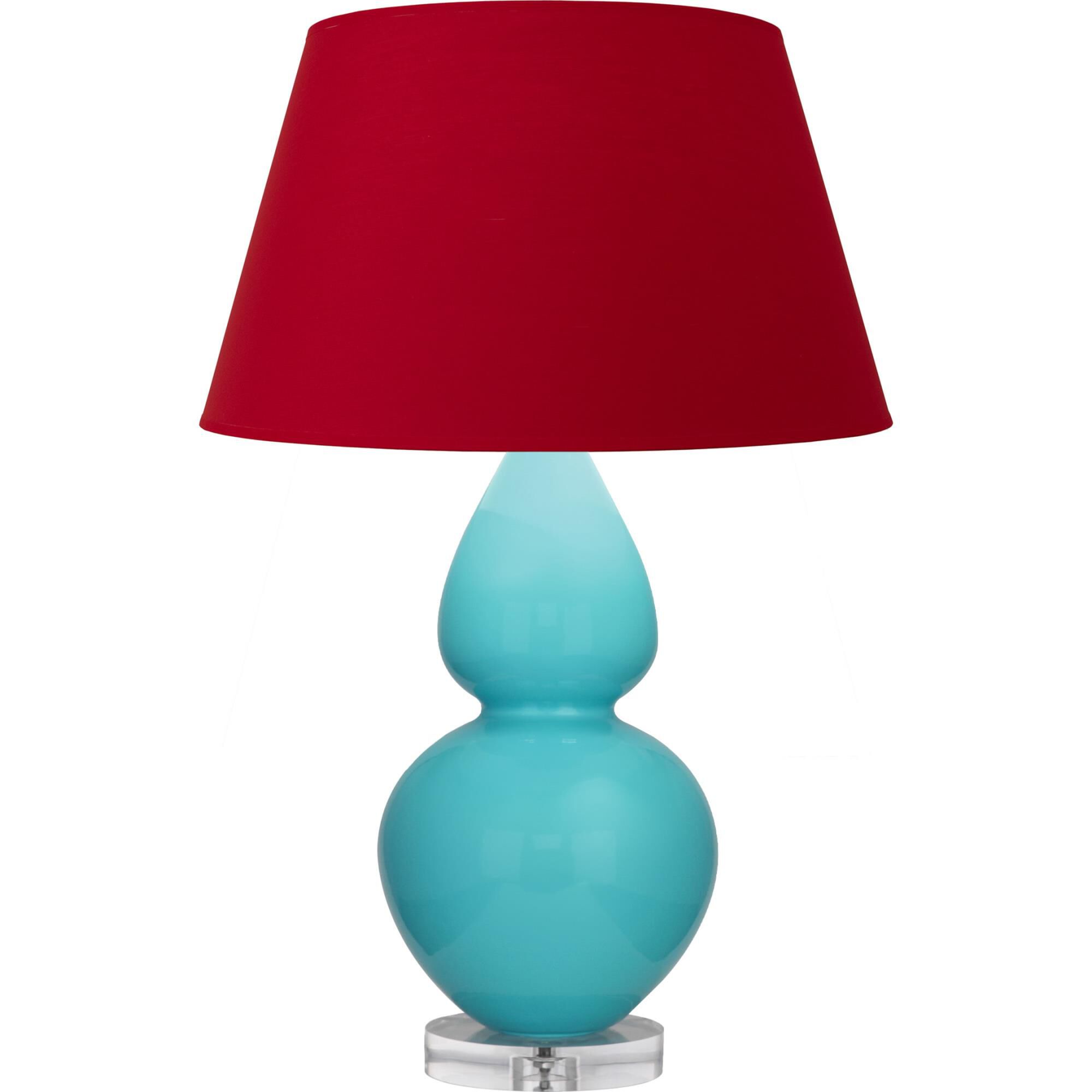 Shown in Egg Blue finish and Black and Red shade and Lucite accent