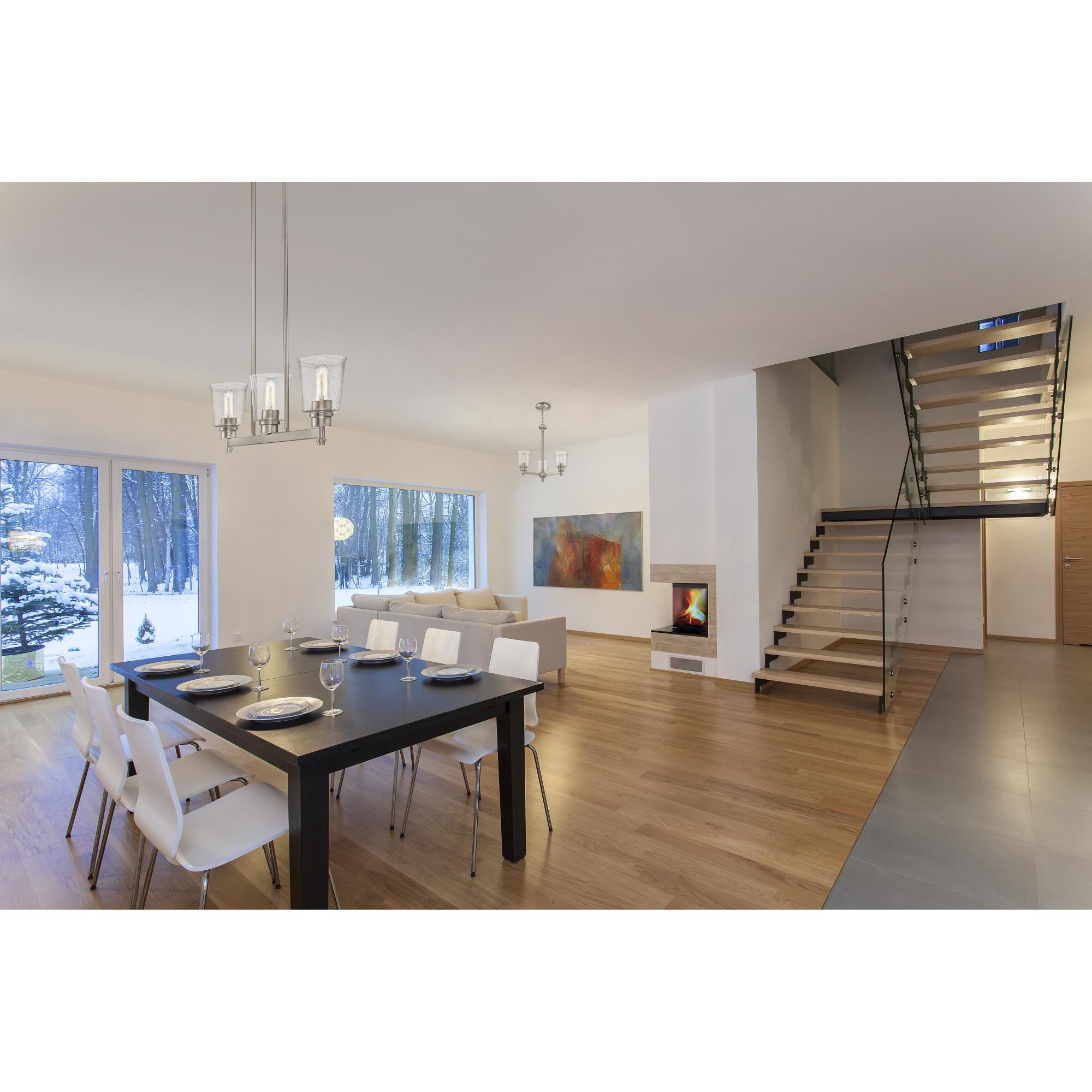 Shown in Brushed Nickel finish and Glass shade