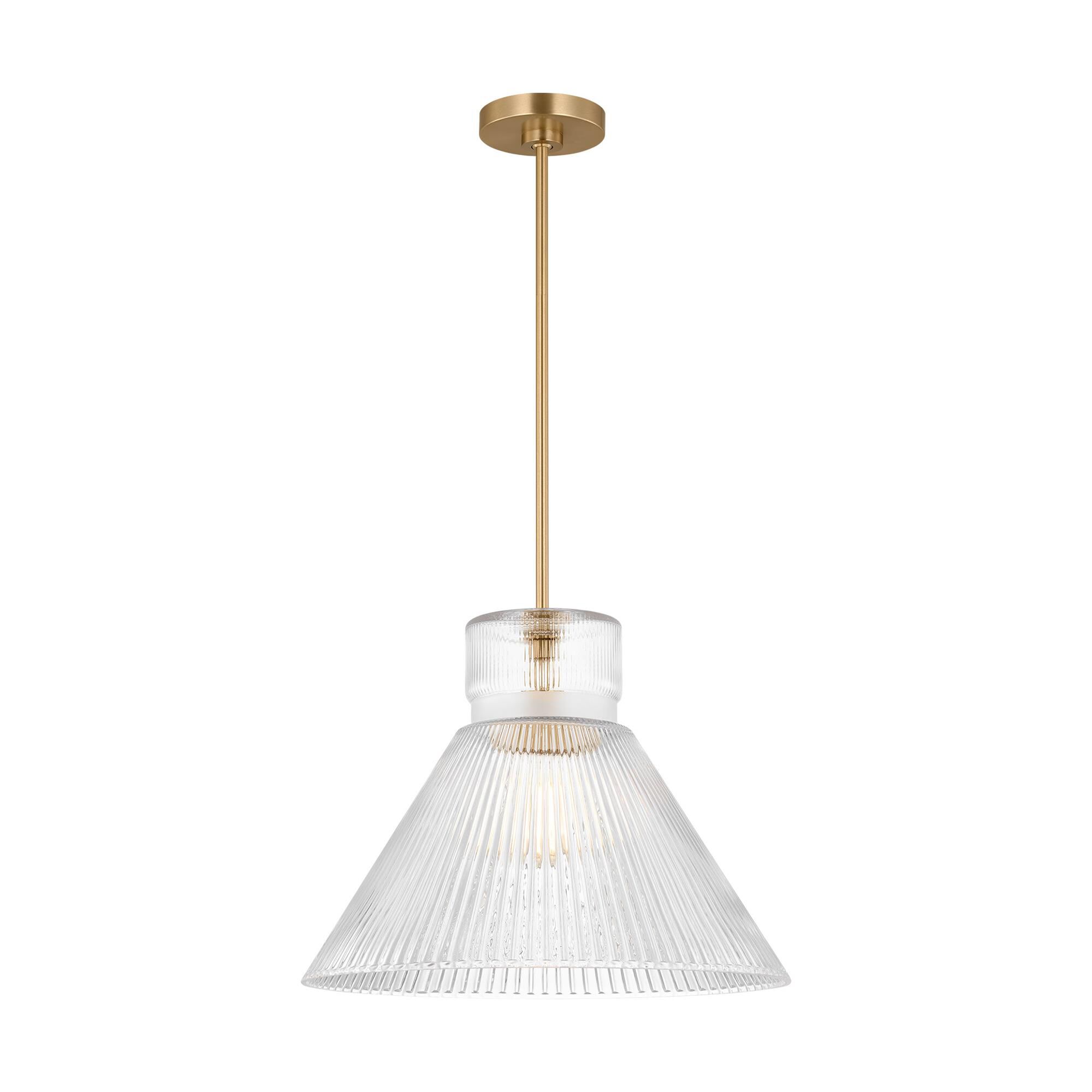 Shown in Satin Brass finish and Clear Ribbed glass