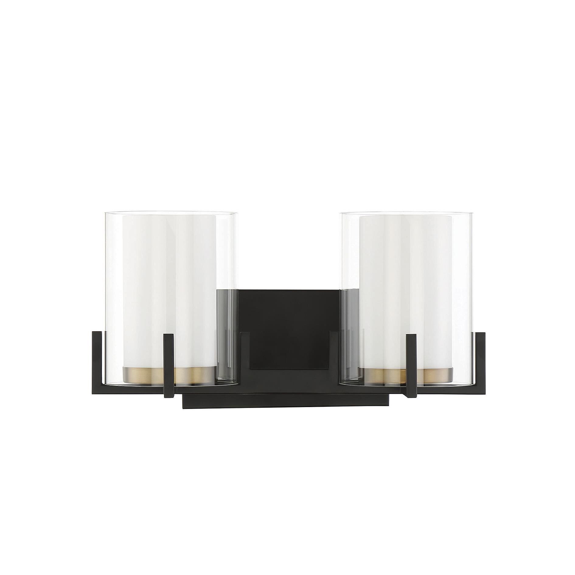 Shown in Matte Black With Warm Brass Accents finish and Clear Outer , White Opal Chimney glass and Glass shade