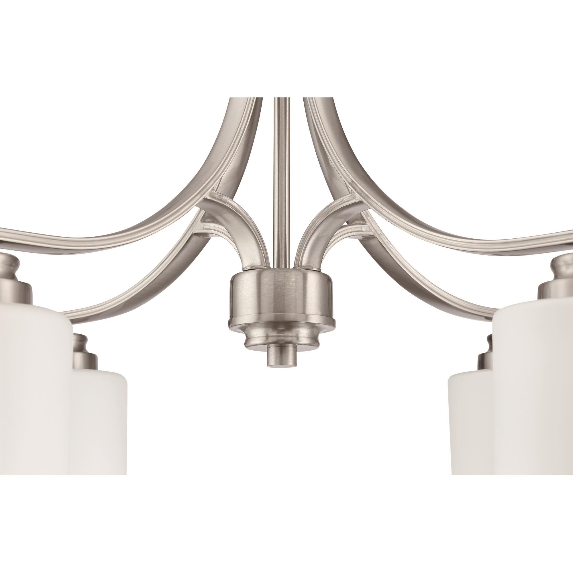 Shown in Brushed Polished Nickel finish and White Frosted glass and Glass shade