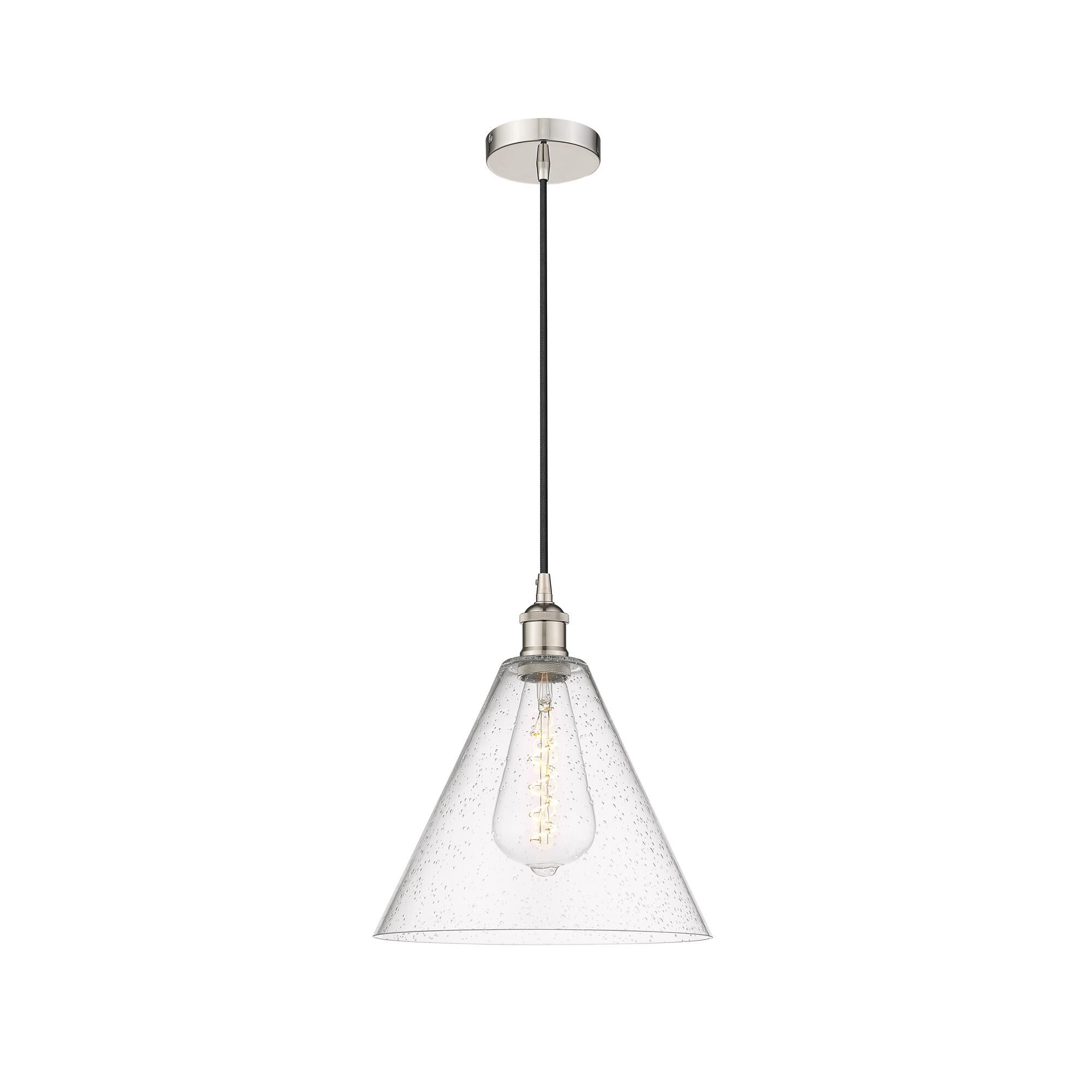 Shown in Polished Nickel finish and Seedy glass