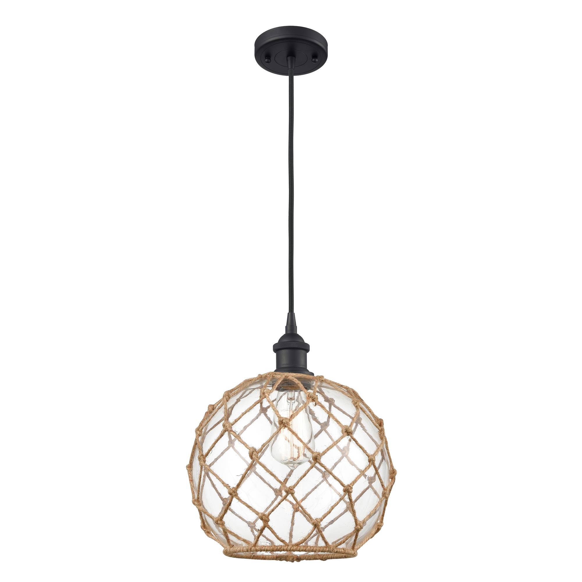Shown in Matte Black finish and Clear With Black Rope glass