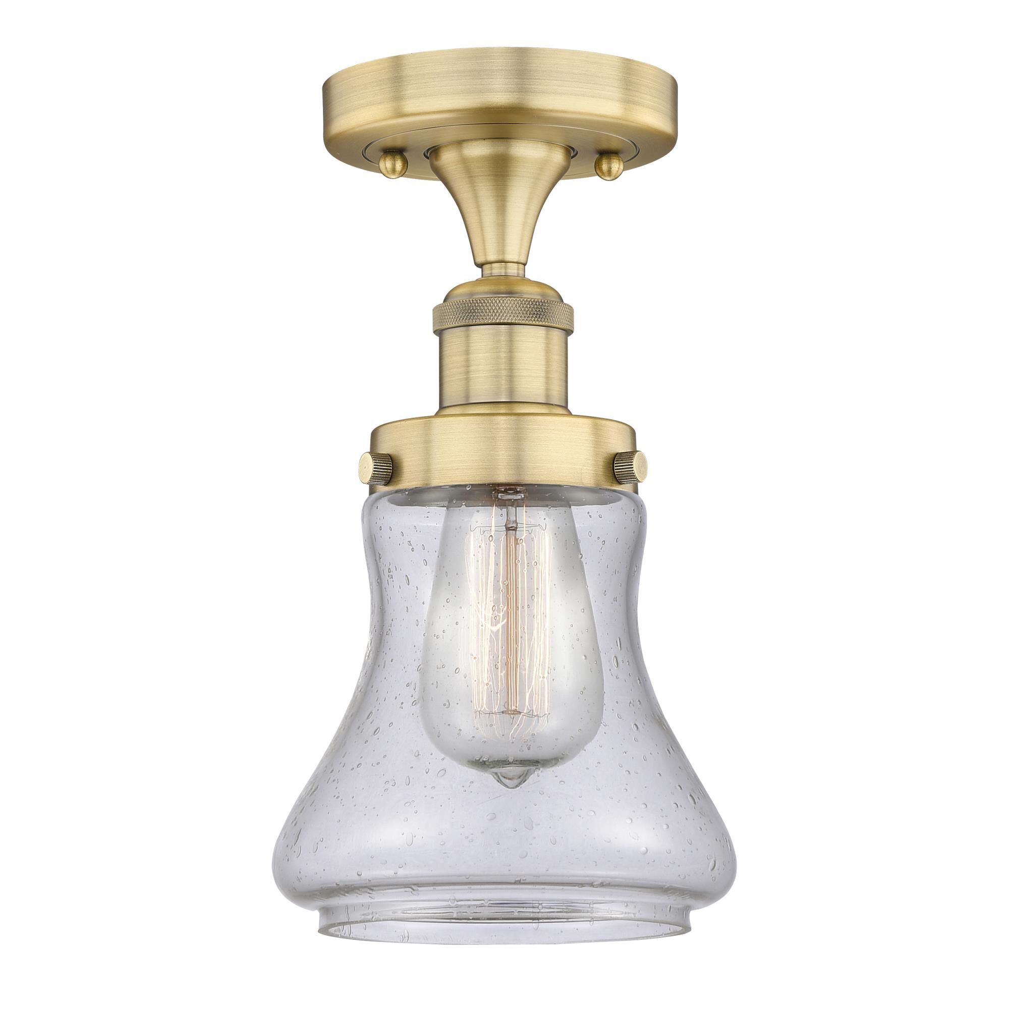 Shown in Brushed Brass finish and Seedy glass