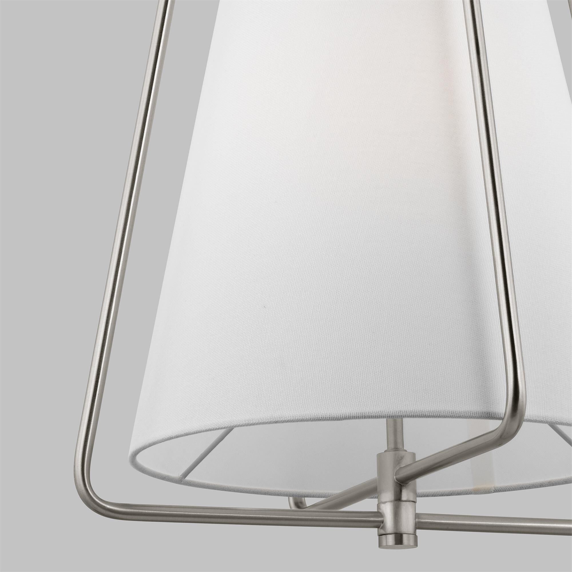 Shown in Brushed Nickel Silver finish and White Linen glass and White Linen Fabric shade