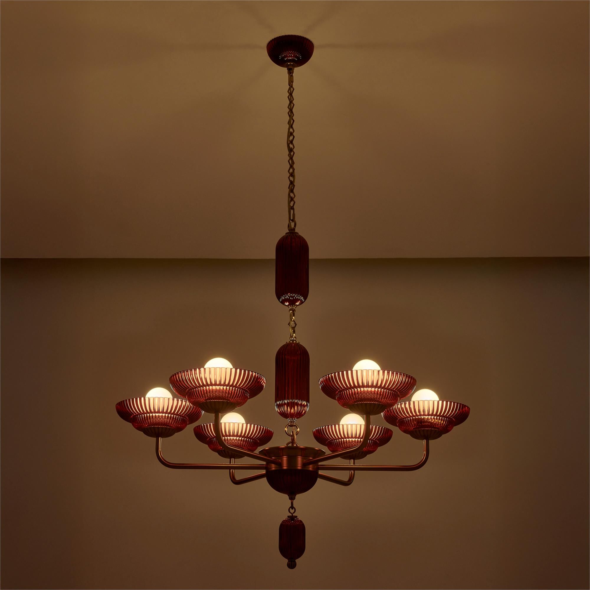 Shown in Satin Brass finish and Peacock Green glass