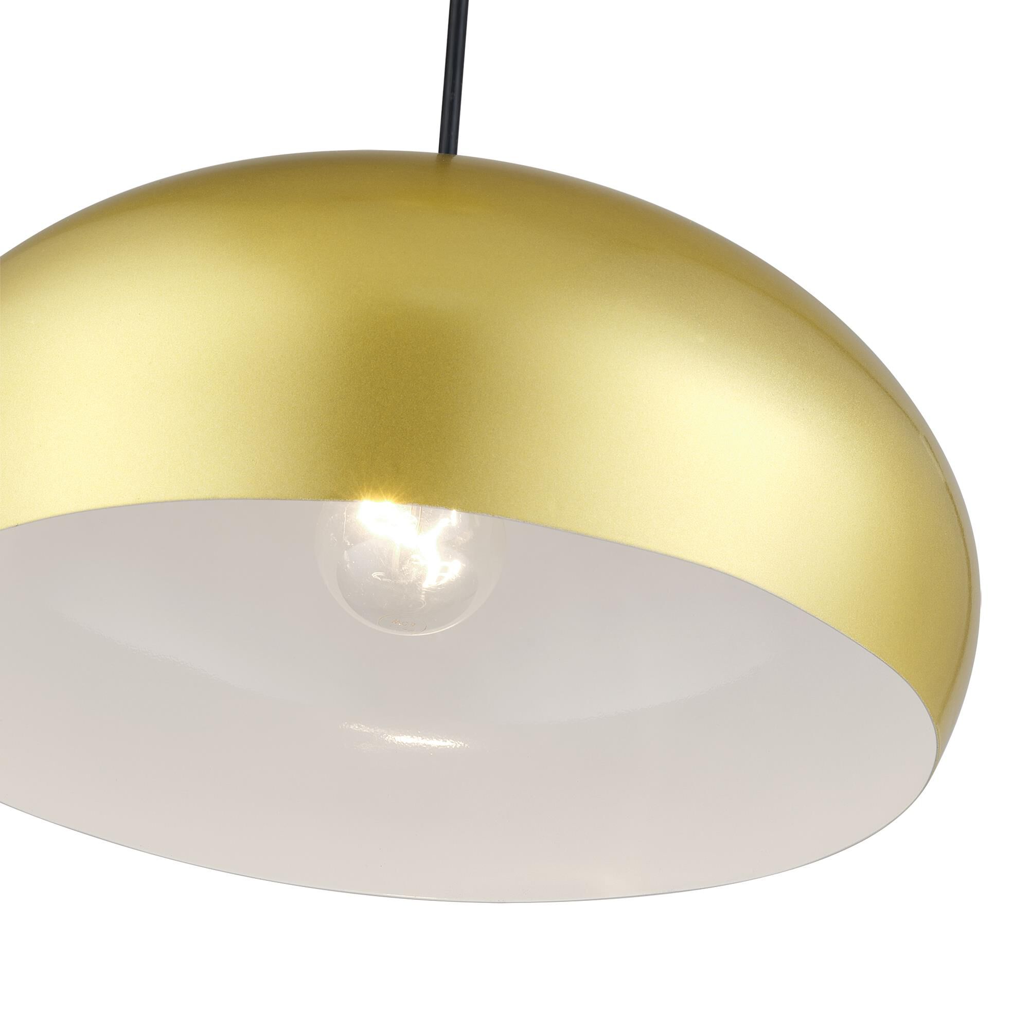 Shown in Soft Gold with Polished Brass Accents finish and Soft Gold Steel with Shiny White Inside shade
