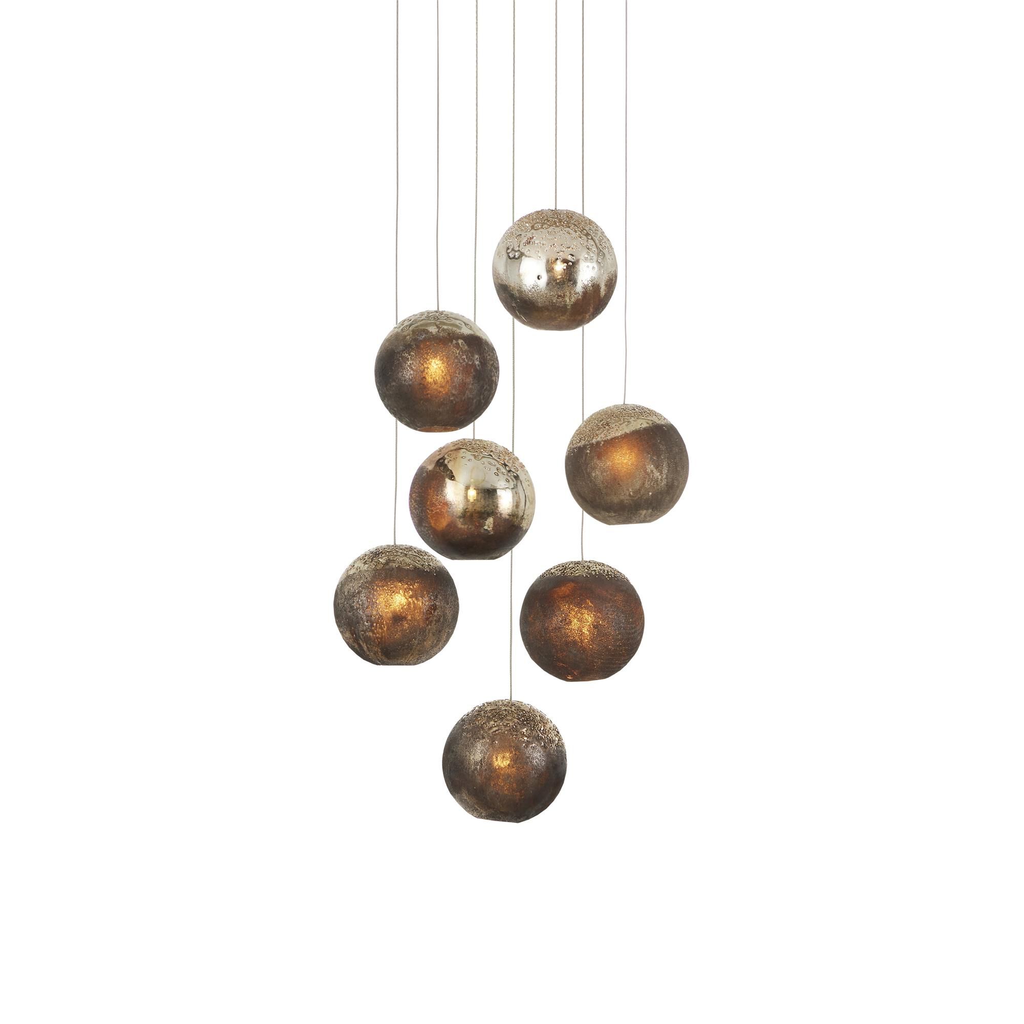Shown in Antique Silver/Antique Gold/Matte Charcoal/Silver finish and Antique Gold/Black/Glass shade