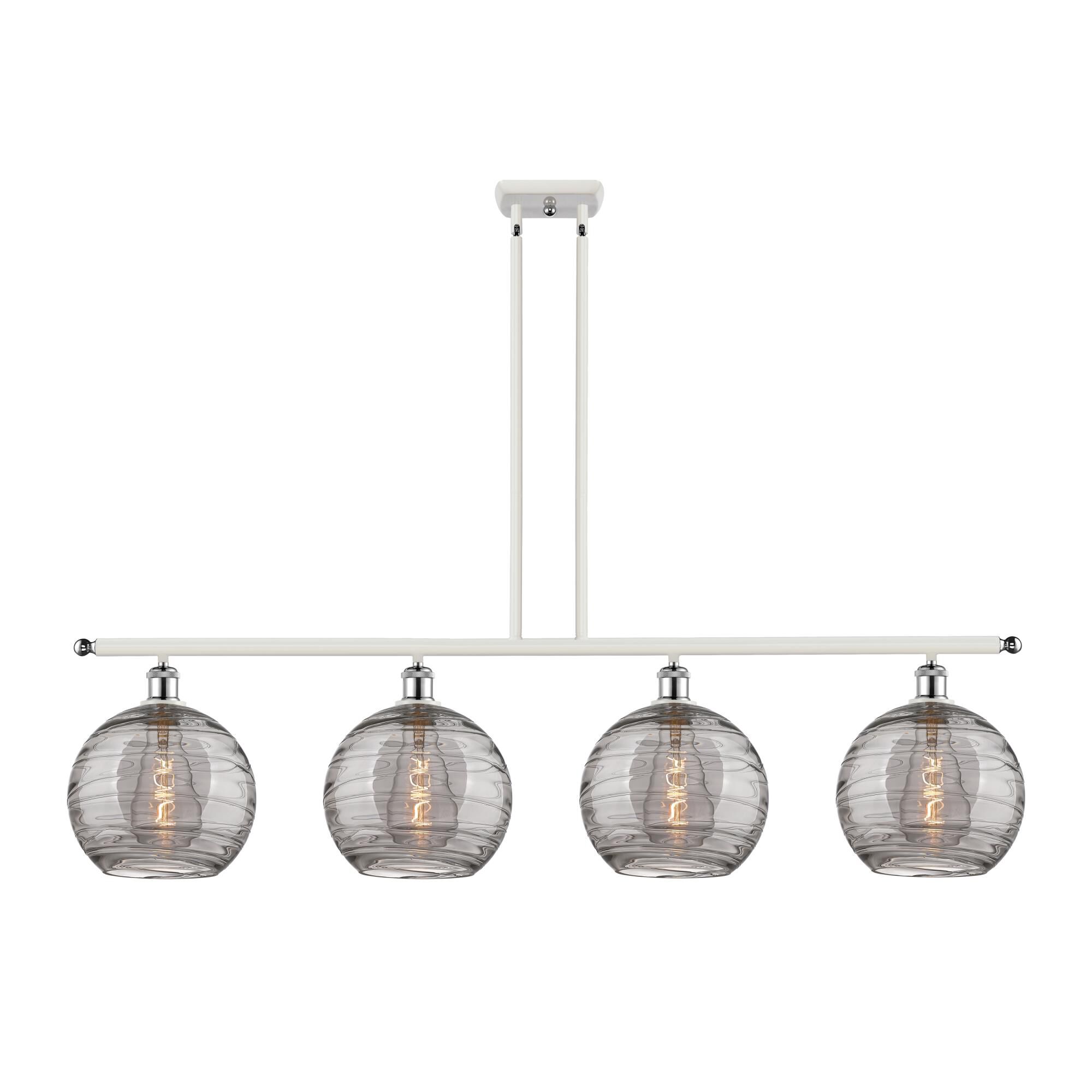 Shown in White Polished Chrome finish and Light Smoke Deco Swirl glass