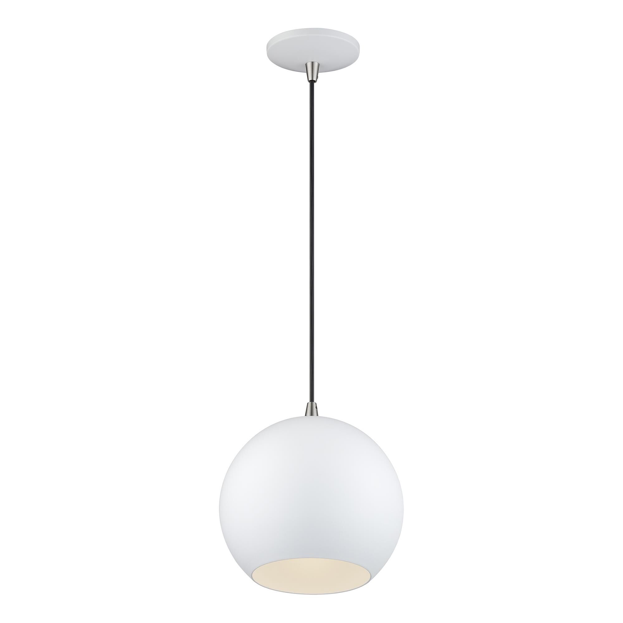 Shown in White with Brushed Nickel Accents finish and White Aluminum with Shiny White Inside shade