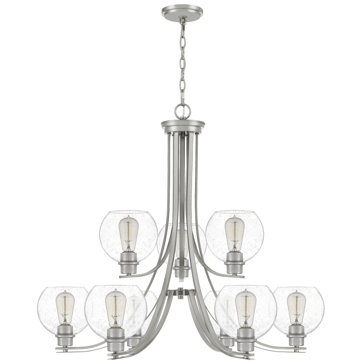 Shown in Brushed Nickel finish and Clear Seedy Glass, Clear Glass, Etched  With White Inside Glass shade