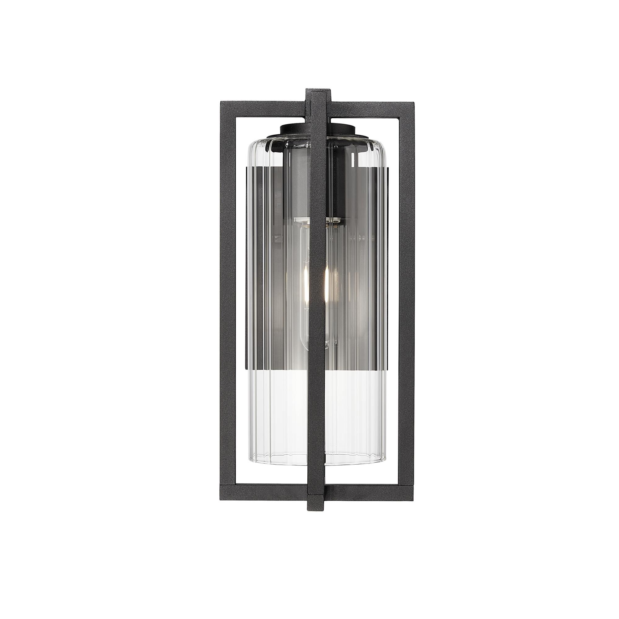 Shown in Black finish and Clear Ribbed glass and Clear Ribbed shade