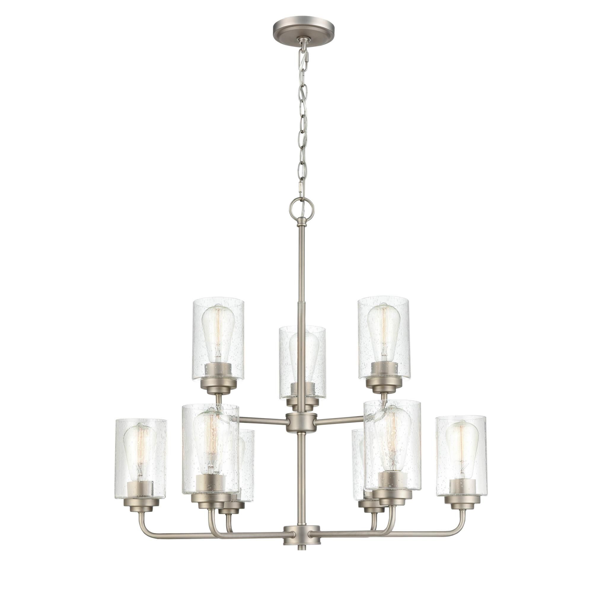 Shown in Satin Nickel finish and Clear Seeded glass