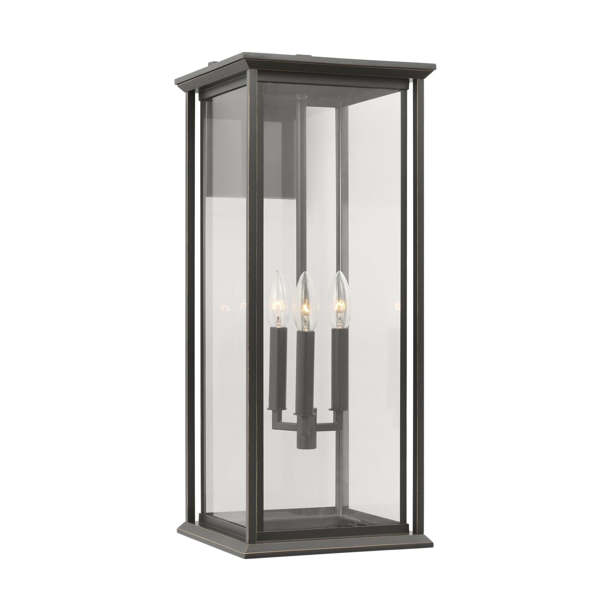 Shown in Antique Bronze finish and Clear Glass Panels shade