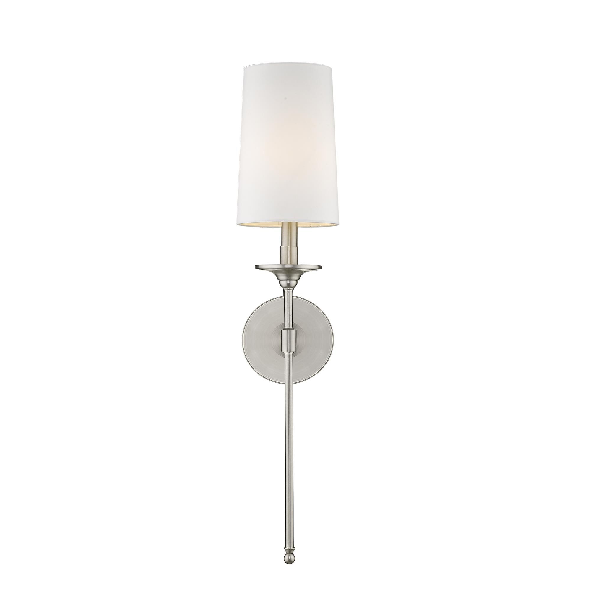Shown in Brushed Nickel finish and Fabric glass and Fabric shade