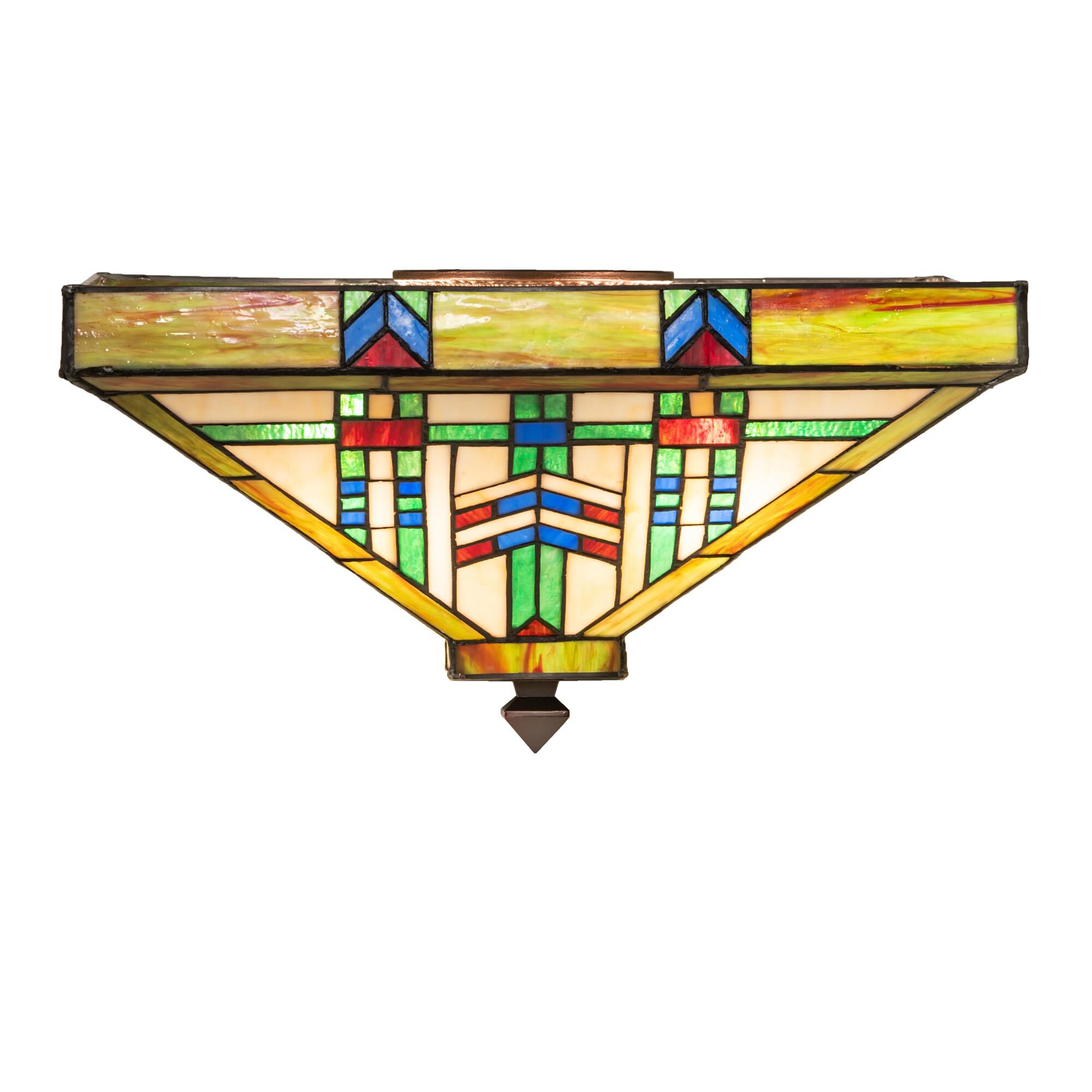 Shown in Mahogany Bronze finish and Ruby;Green;Beige glass