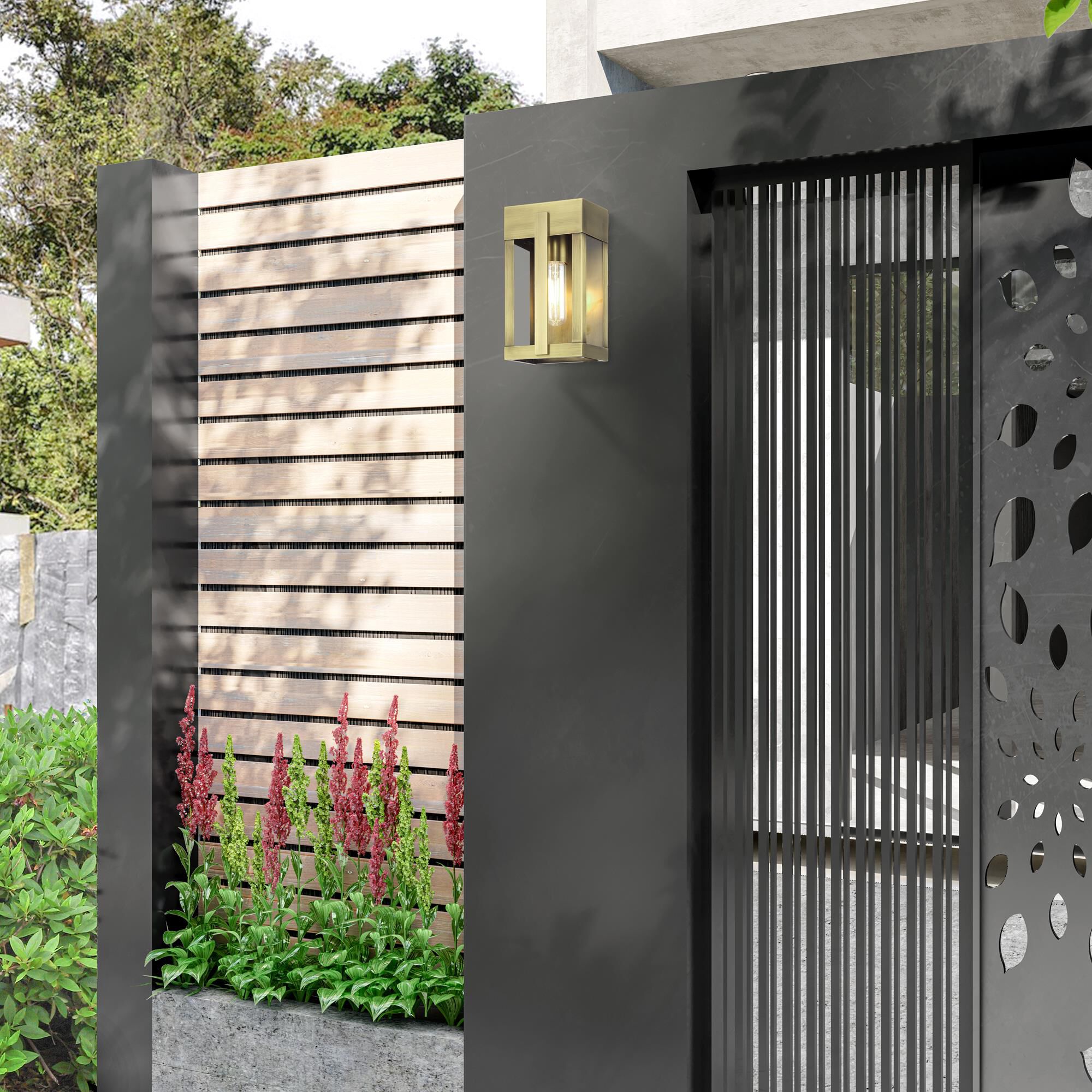 Shown in Antique Brass finish and Clear glass