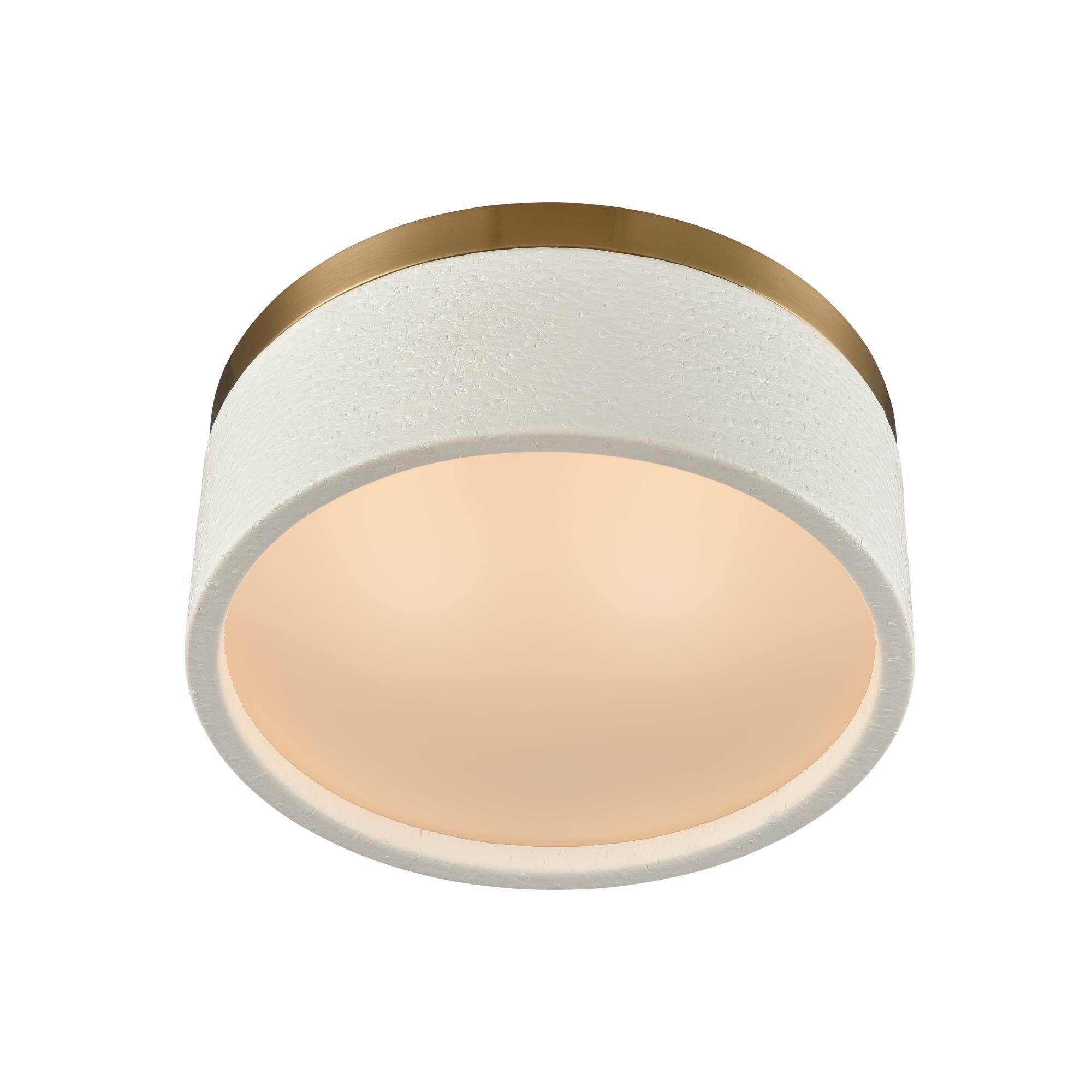 Shown in Satin Brass finish and Metal Shade With Faux Ostrich Wrap glass and Metal  With Faux Ostrich Wrap shade