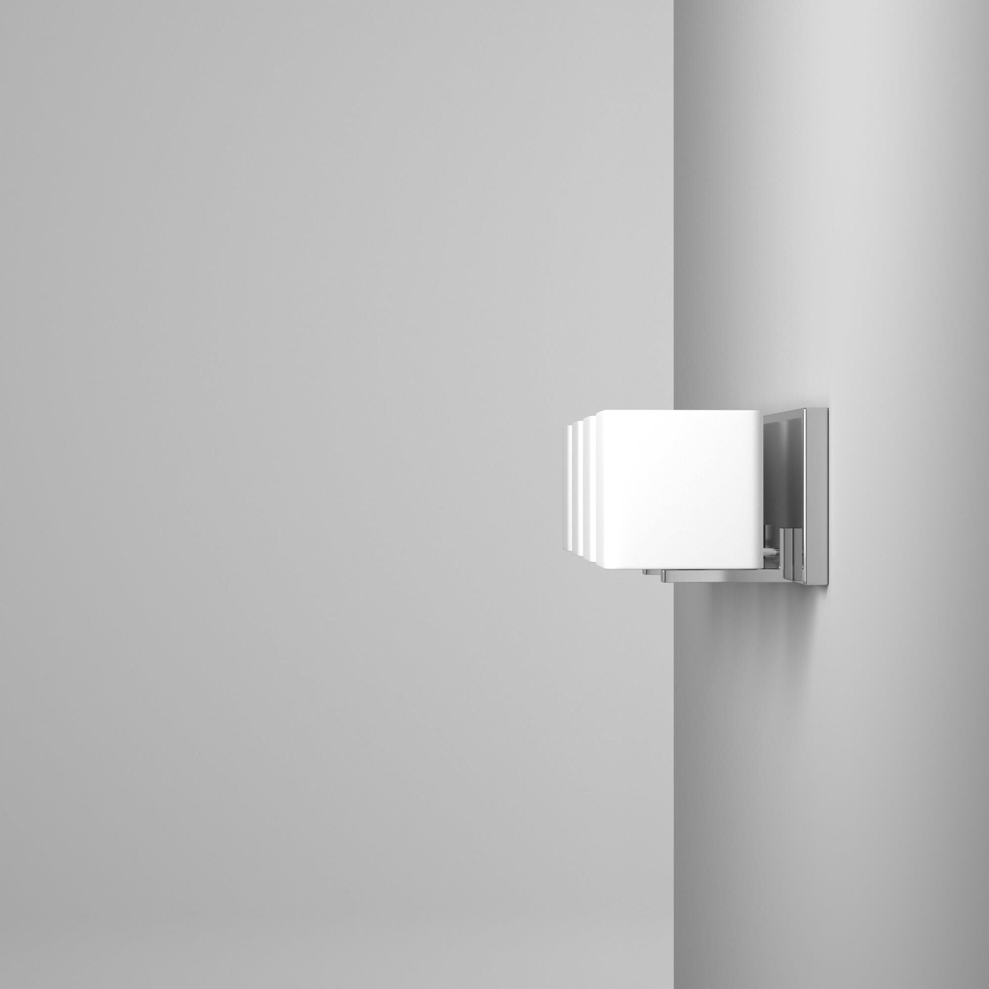 Shown in Polished Chrome finish and White Frosted glass