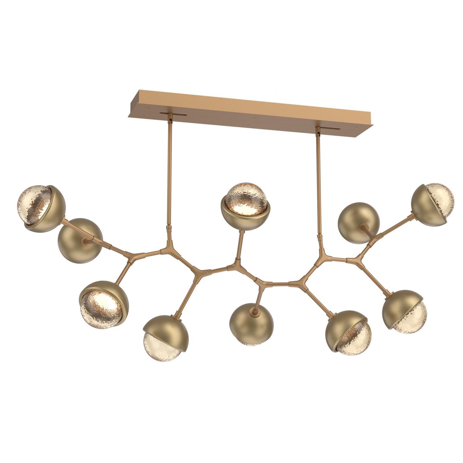 Shown in Novel Brass finish and Amber glass and Gilded Brass accent