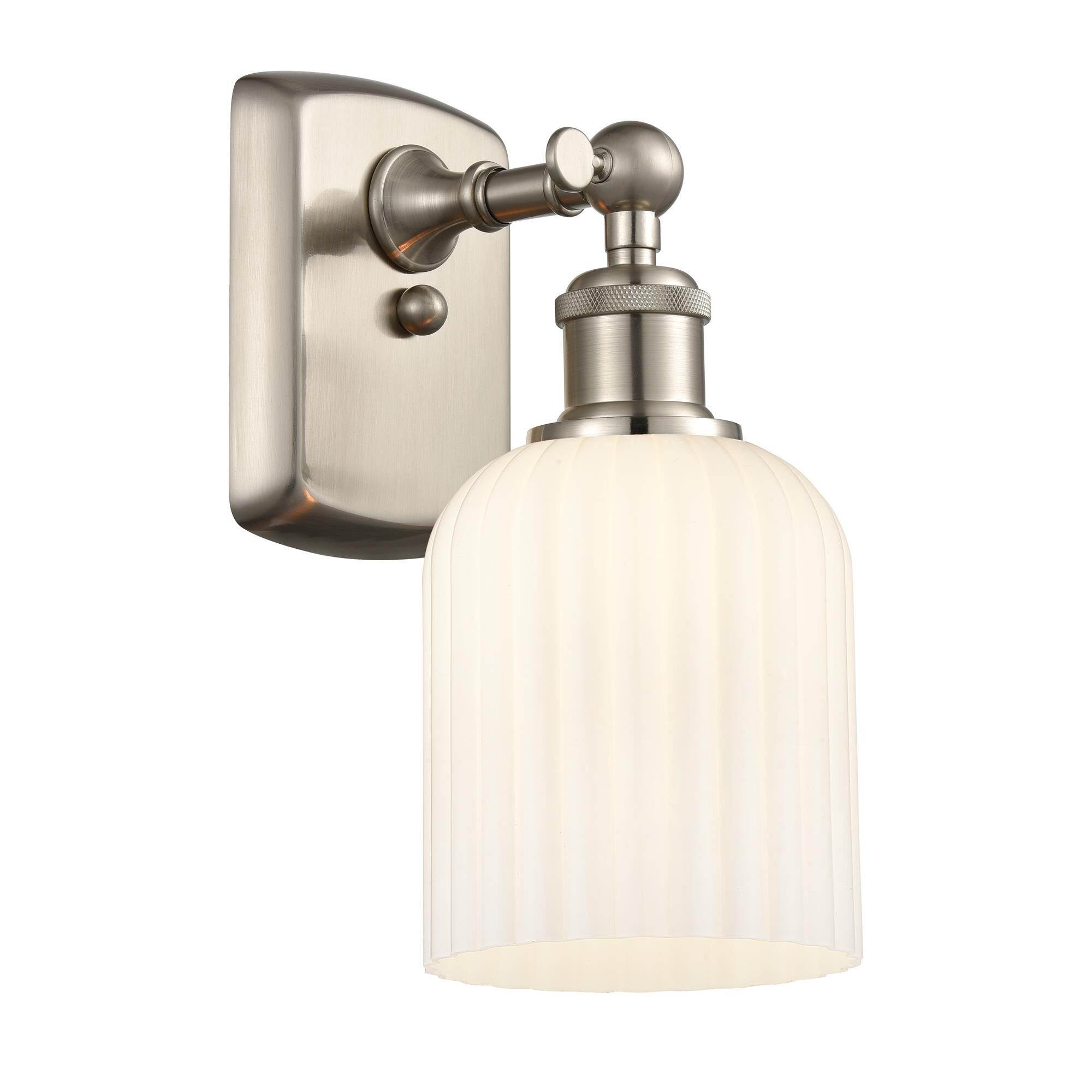 Shown in Satin Nickel finish and Gloss White shade