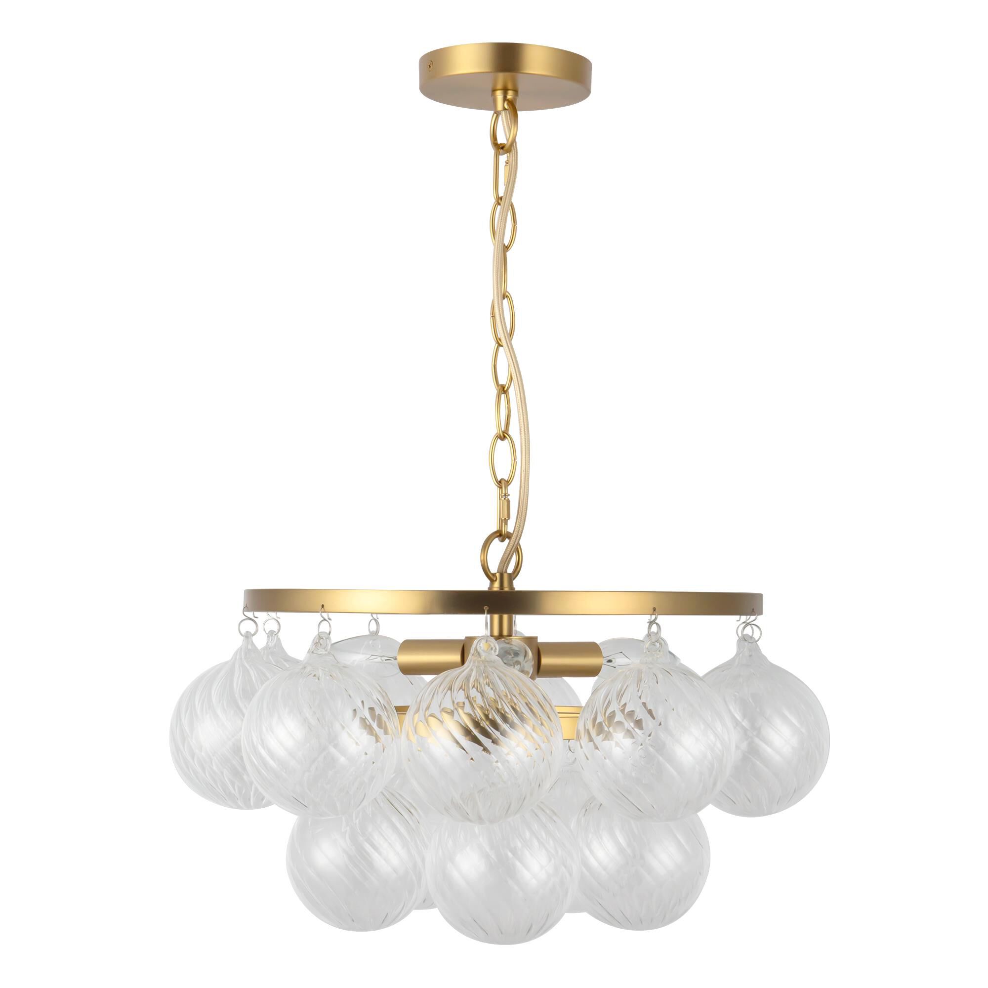 Shown in Brushed Gold finish and Clear Ribbed glass