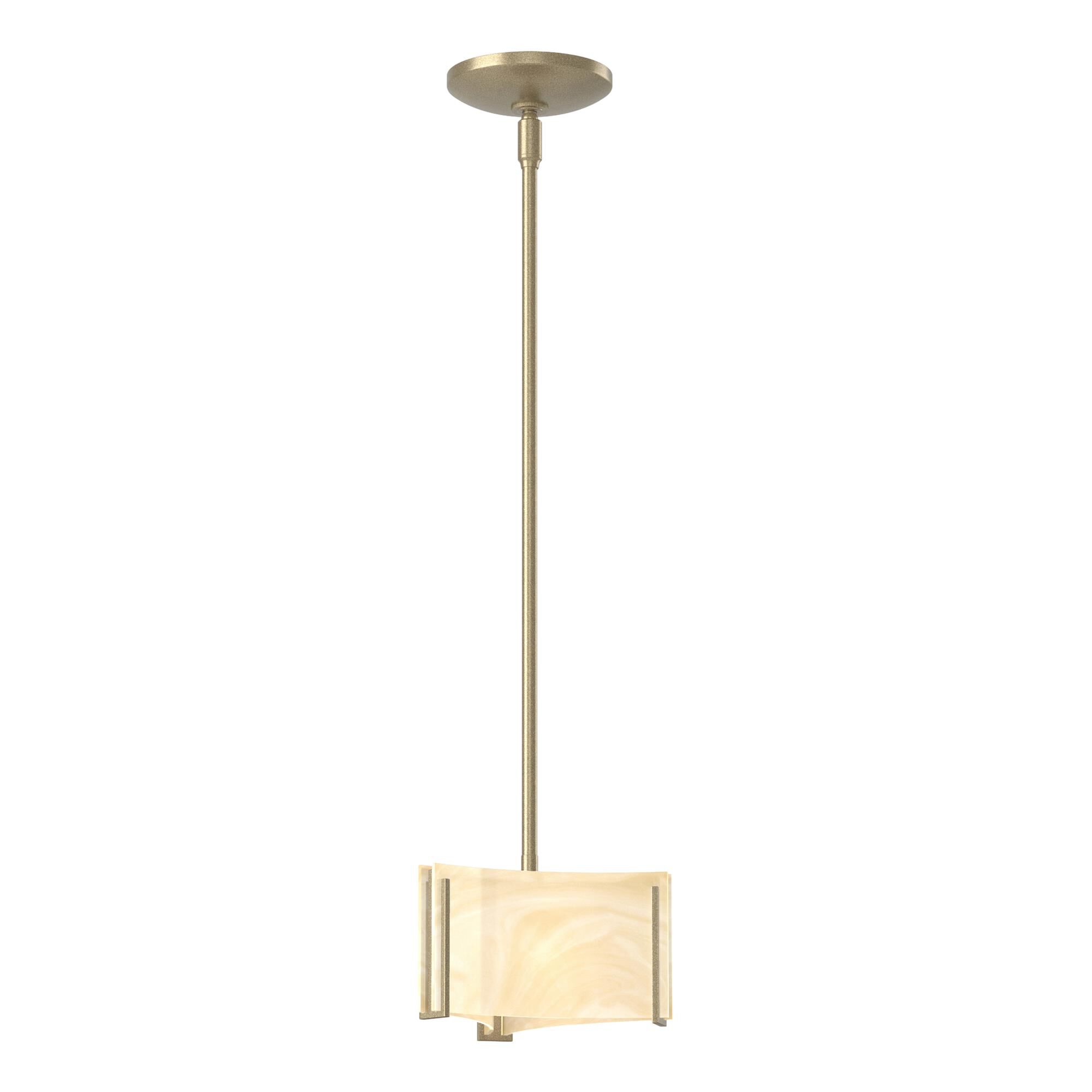Shown in Soft Gold finish and Amber Swirl glass