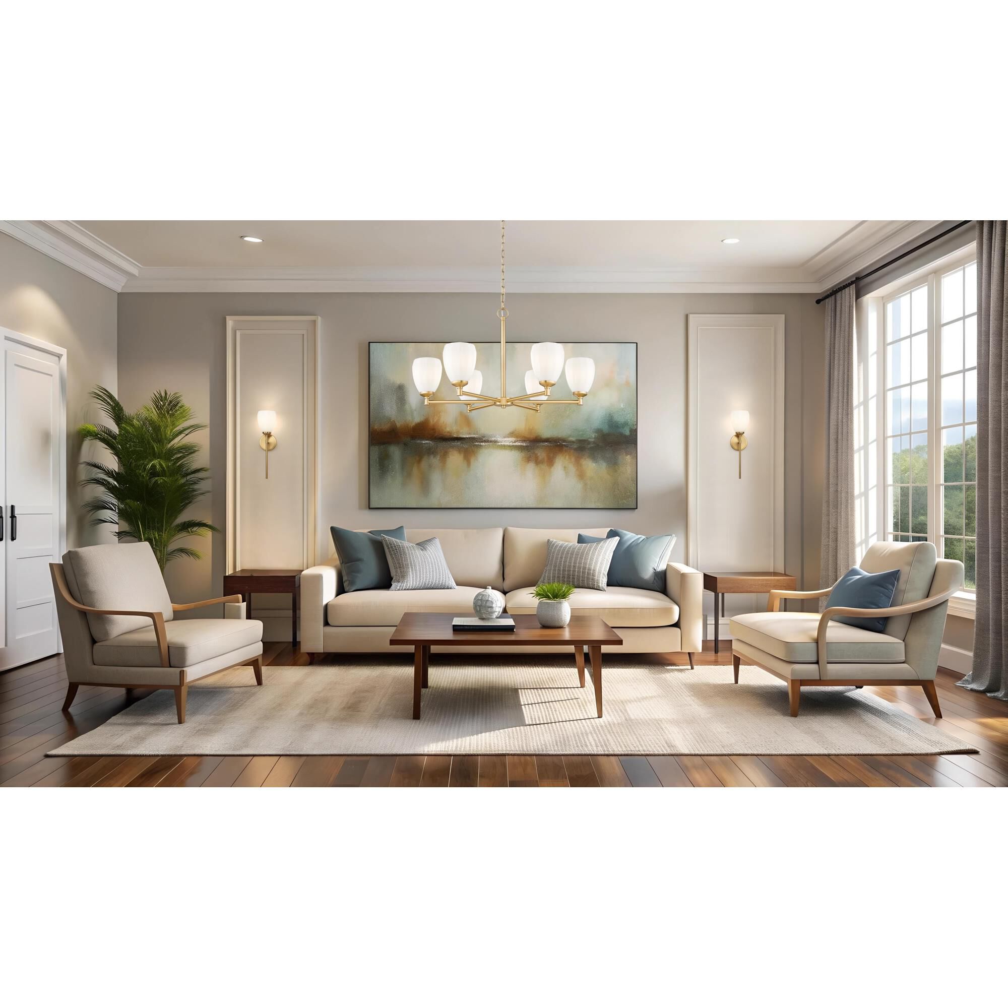 Shown in Modern Gold finish and Matte Opal glass and Matte Opal shade