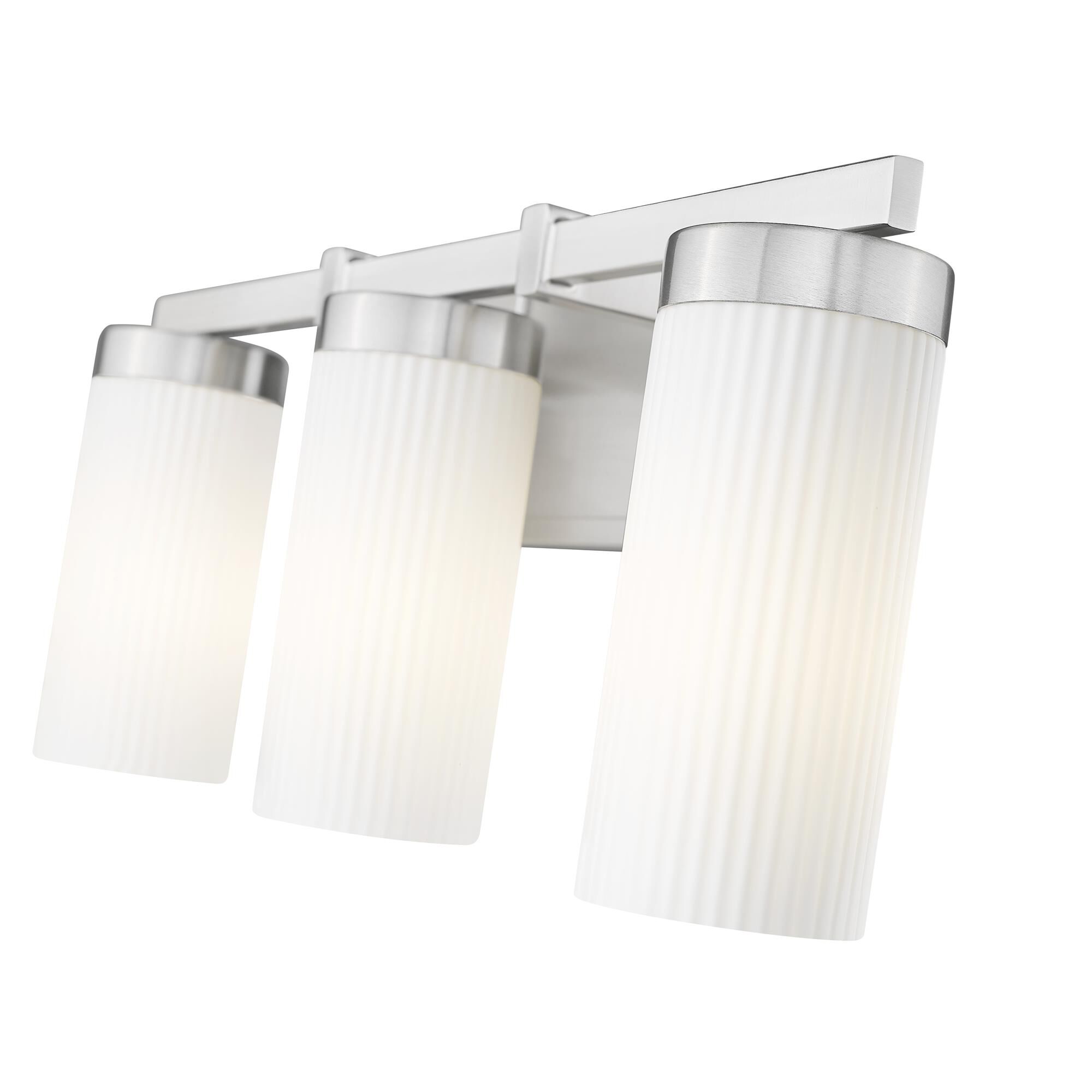 Shown in Brushed Nickel finish and White glass and White shade